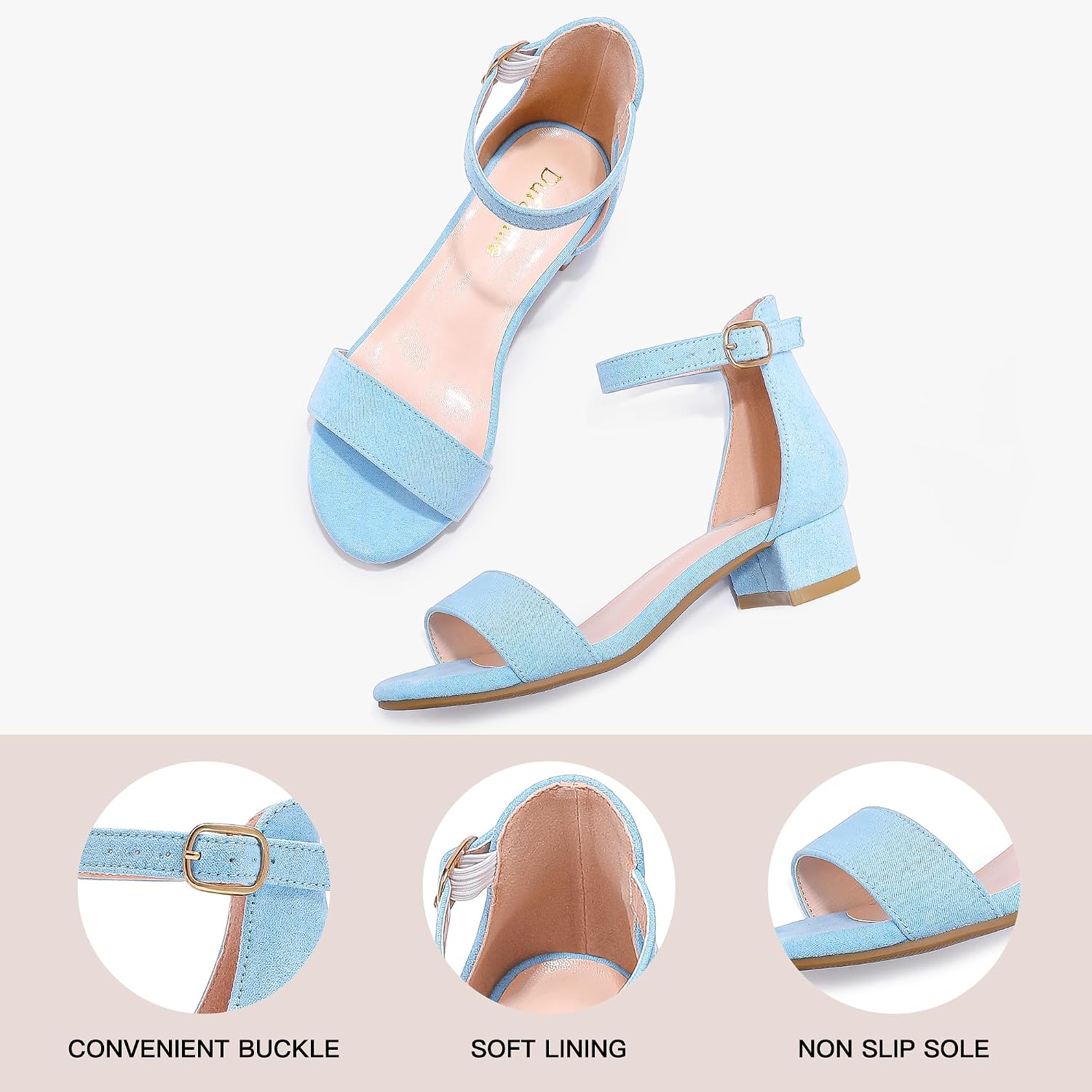 Thumbnail 6 de Dufannie Girls Dress Sandals with 1.2-Inch Low Block Heel and Adjustable Strap