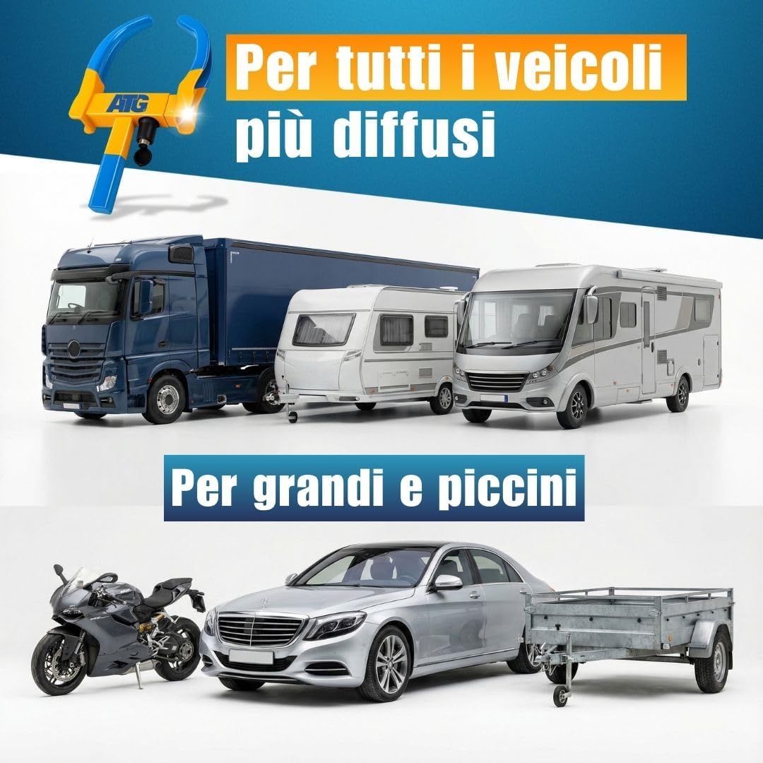 Thumbnail 6 de ATG Bloccaruota Auto e Rimorchio – Antifurto meccanico universale per auto, caravan e rimorchi (18–28 cm)