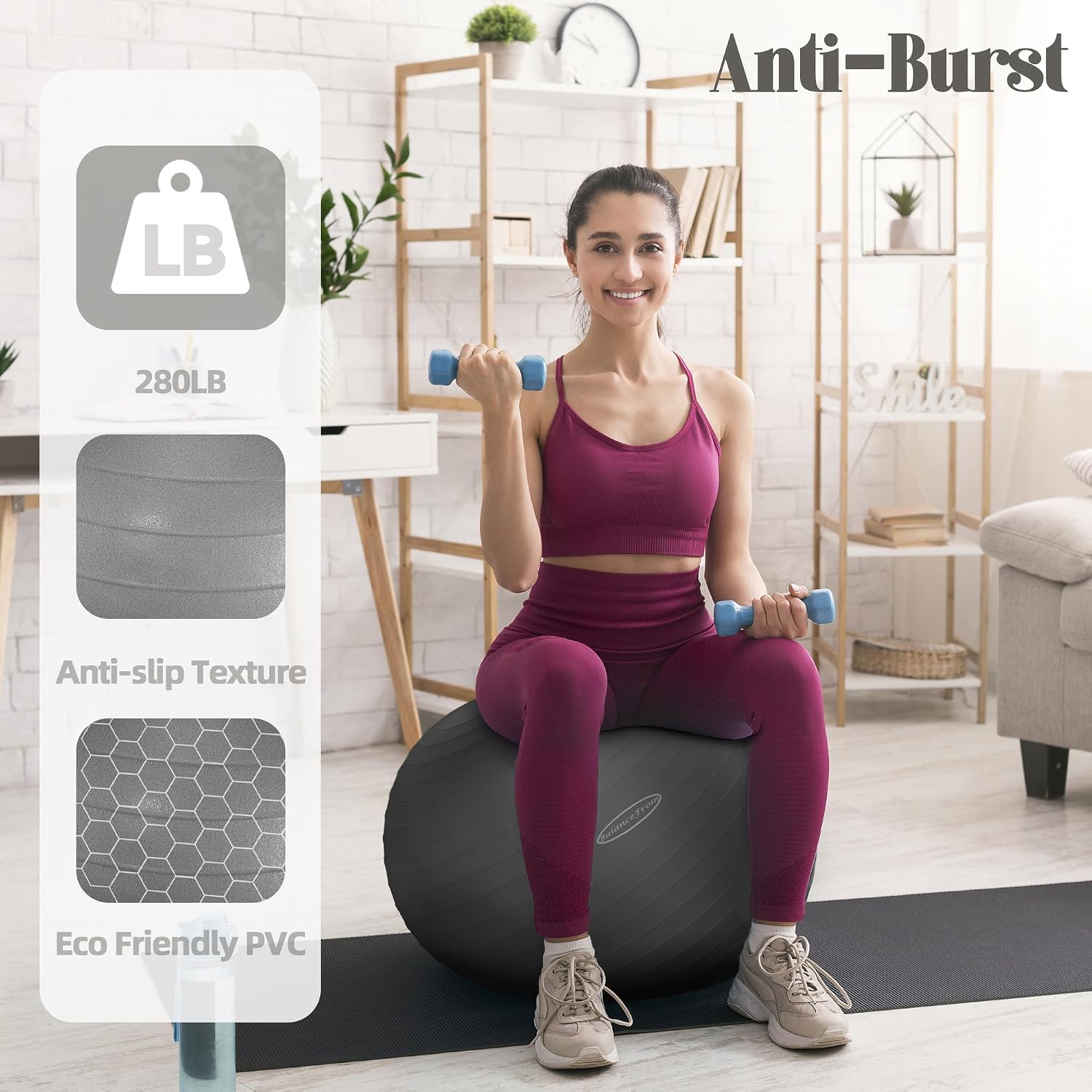 Detalle 2 de Fitvids Exercise Ball for Fitness, Yoga, Pilates (Quick Pump) – Anti-Burst, Slip Resistant Balance Ball