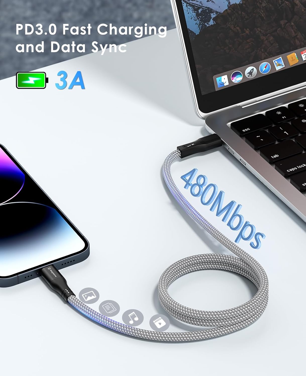 Thumbnail 2 de Magtame câble magnétique USB‑C vers Lightning (1,5 m) certifié MFi – charge rapide et transfert jusqu’à 480 Mbps