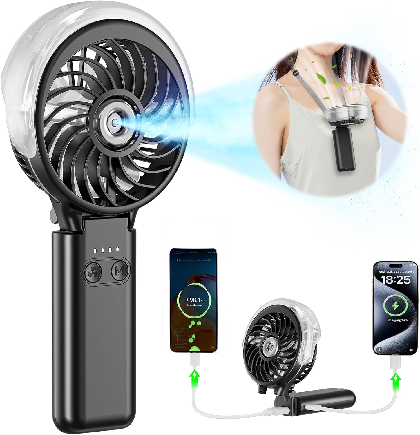 Detalle de HandFan 5200mAh Upgraded Personal Misting Fan: Portable Mist + Fan for Outdoor Cool