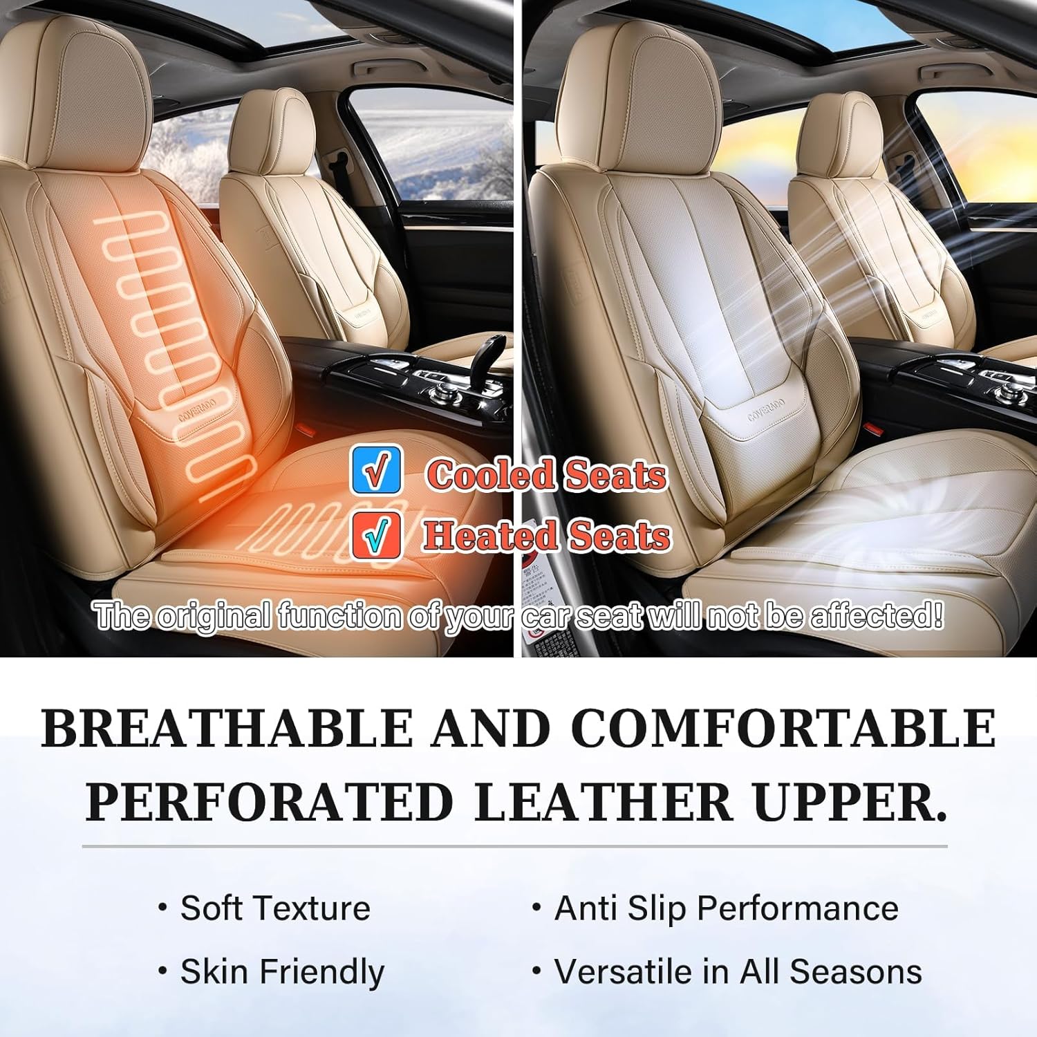 Thumbnail 6 de Coverado Beige Universal Front Seat Covers with Nappa Leather