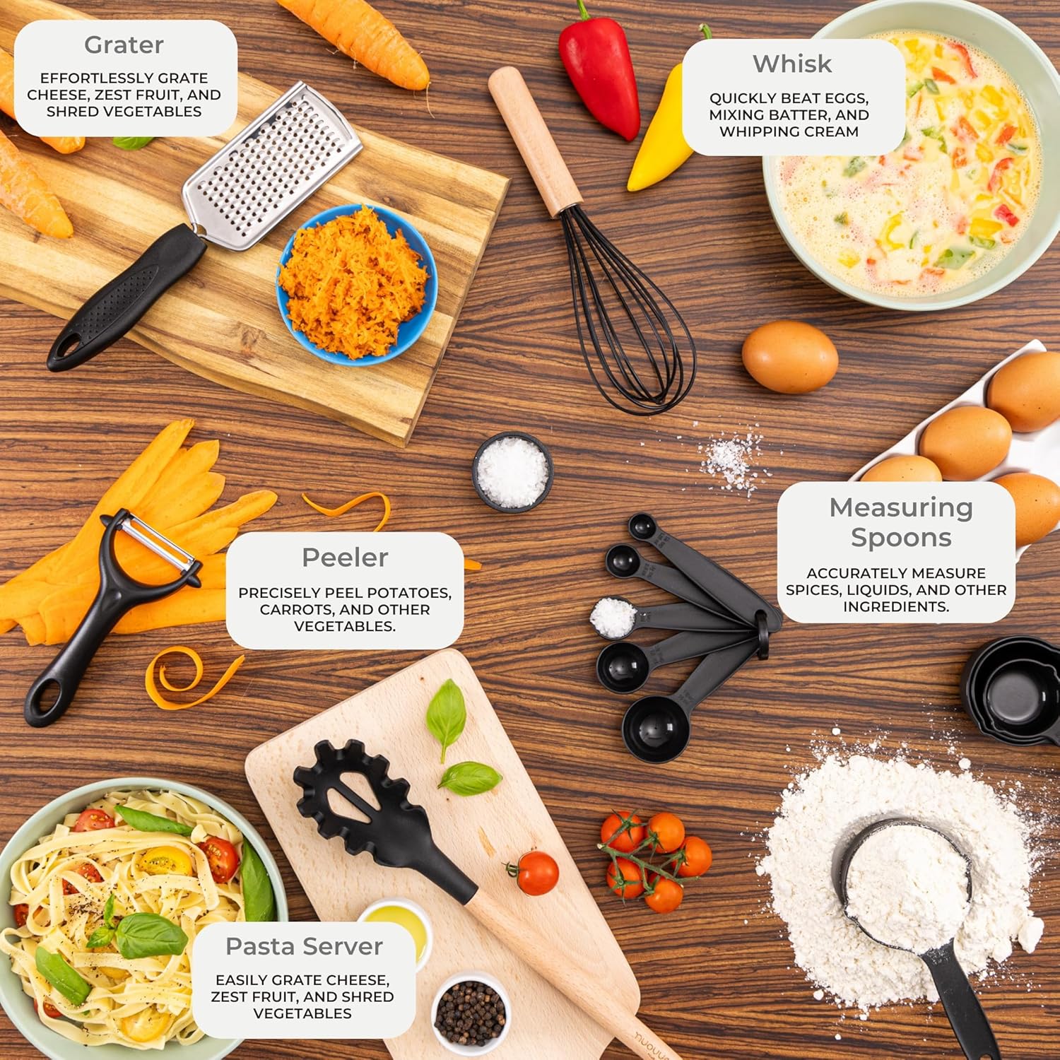 Thumbnail 3 de Nuovva 35pc non-stick silicone cooking utensils set with wooden handles (black)