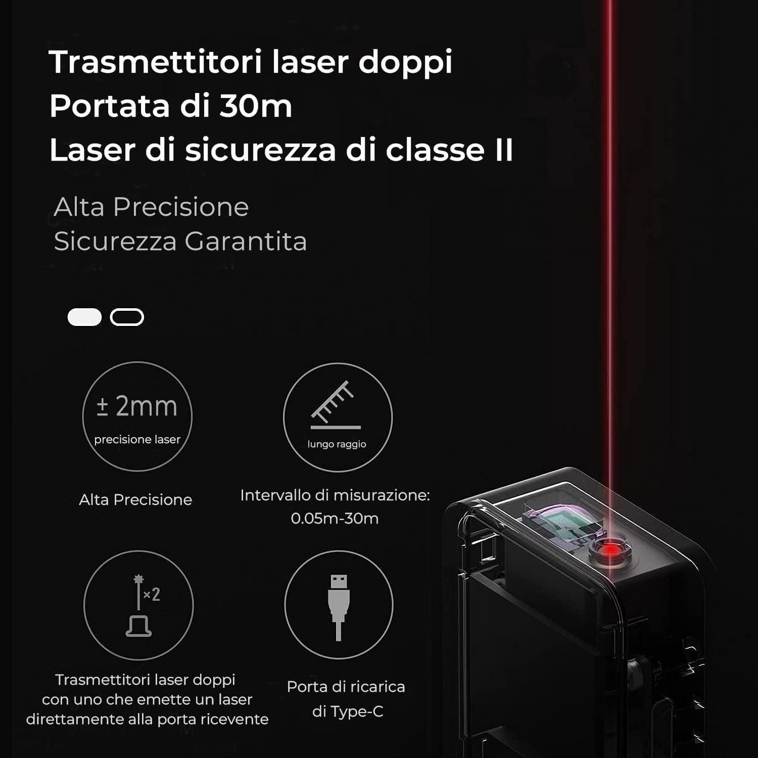 Thumbnail 5 de HOTO Metro Laser tascabile da 30 m con precisione ±2 mm, ricarica Type-C e display OLED