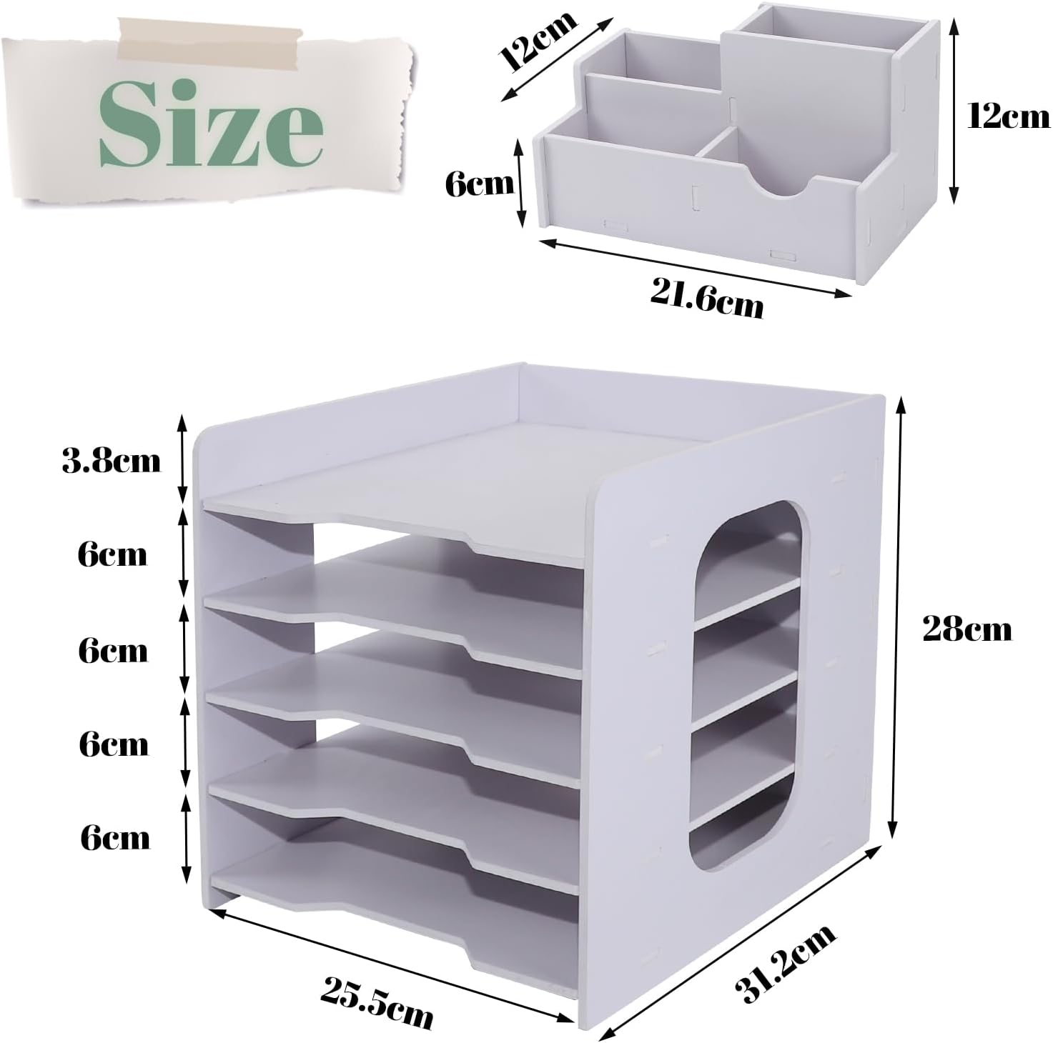 Detalle de IOUGDSEC 5-Tier Letter Tray Desk Organiser with Filing Trays and Pen Holder