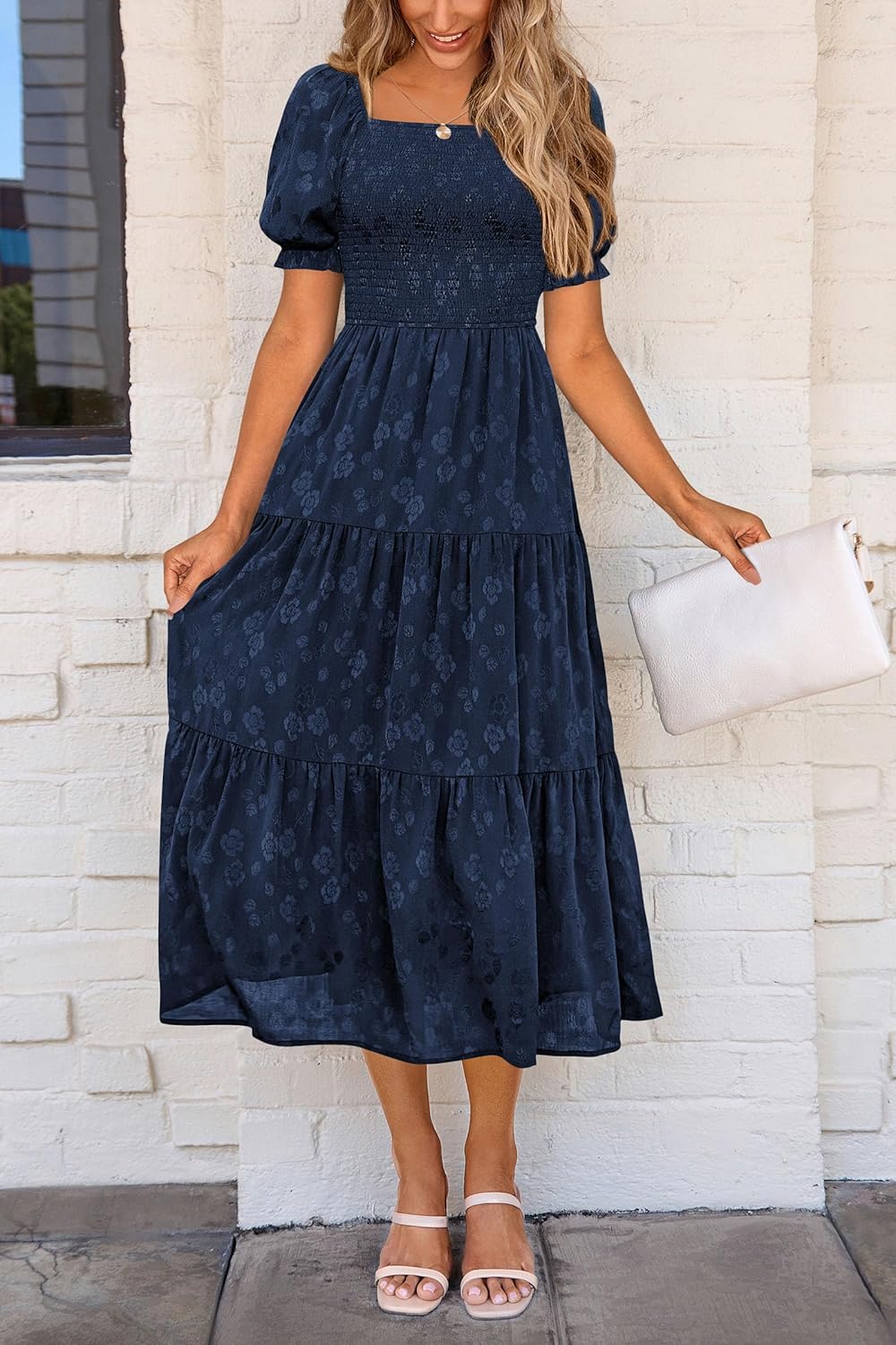 Thumbnail 2 de PRETTYGARDEN square neck midi dress with pockets