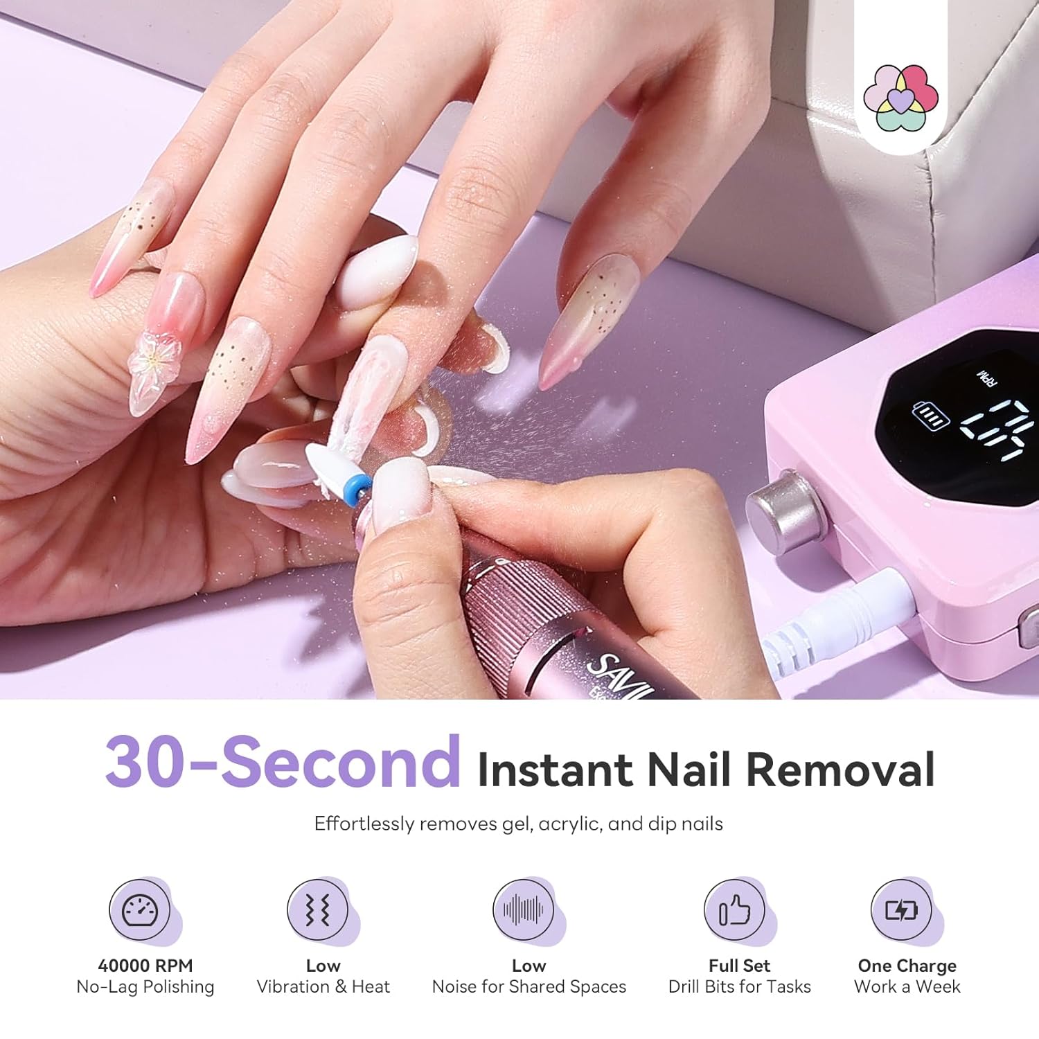 Thumbnail 1 de SAVILAND 2026 Nail Drill Professional (40,000RPM) Electric Nail File Kit for Acrylic, Gel & Extensions