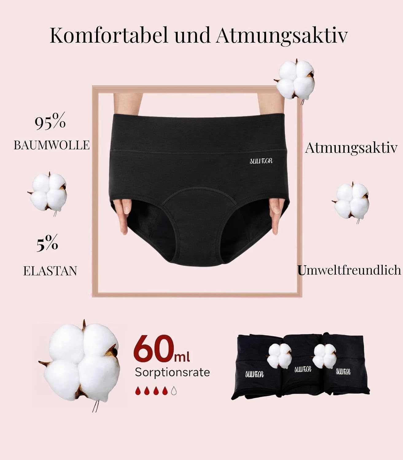Detalle 2 de Periodenunterwäsche mit hoher Saugfähigkeit 60 ml