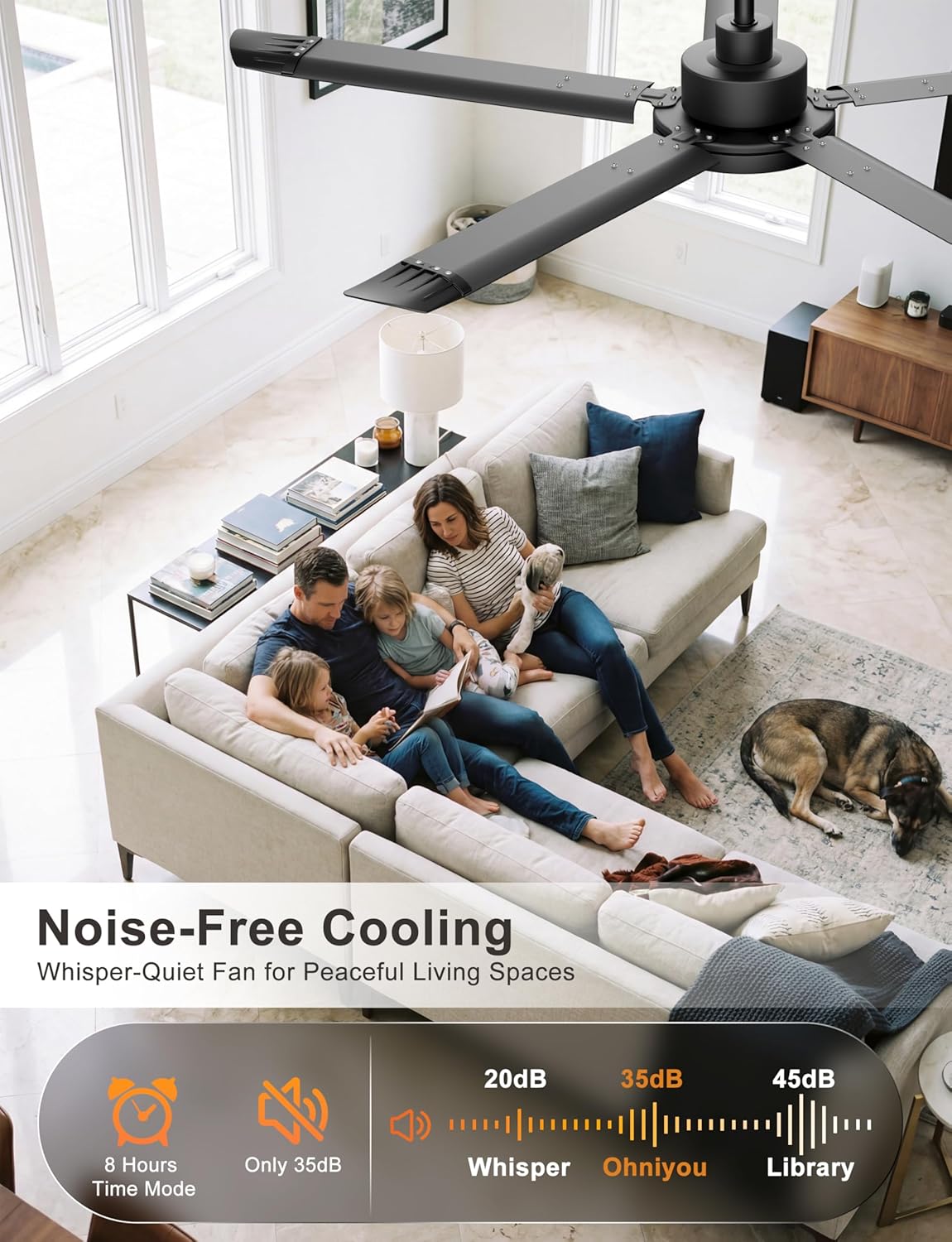 Thumbnail 6 de Ohniyou 60'' Ceiling Fan with Lights — Industrial 5-Blade, Black, App & Remote Control