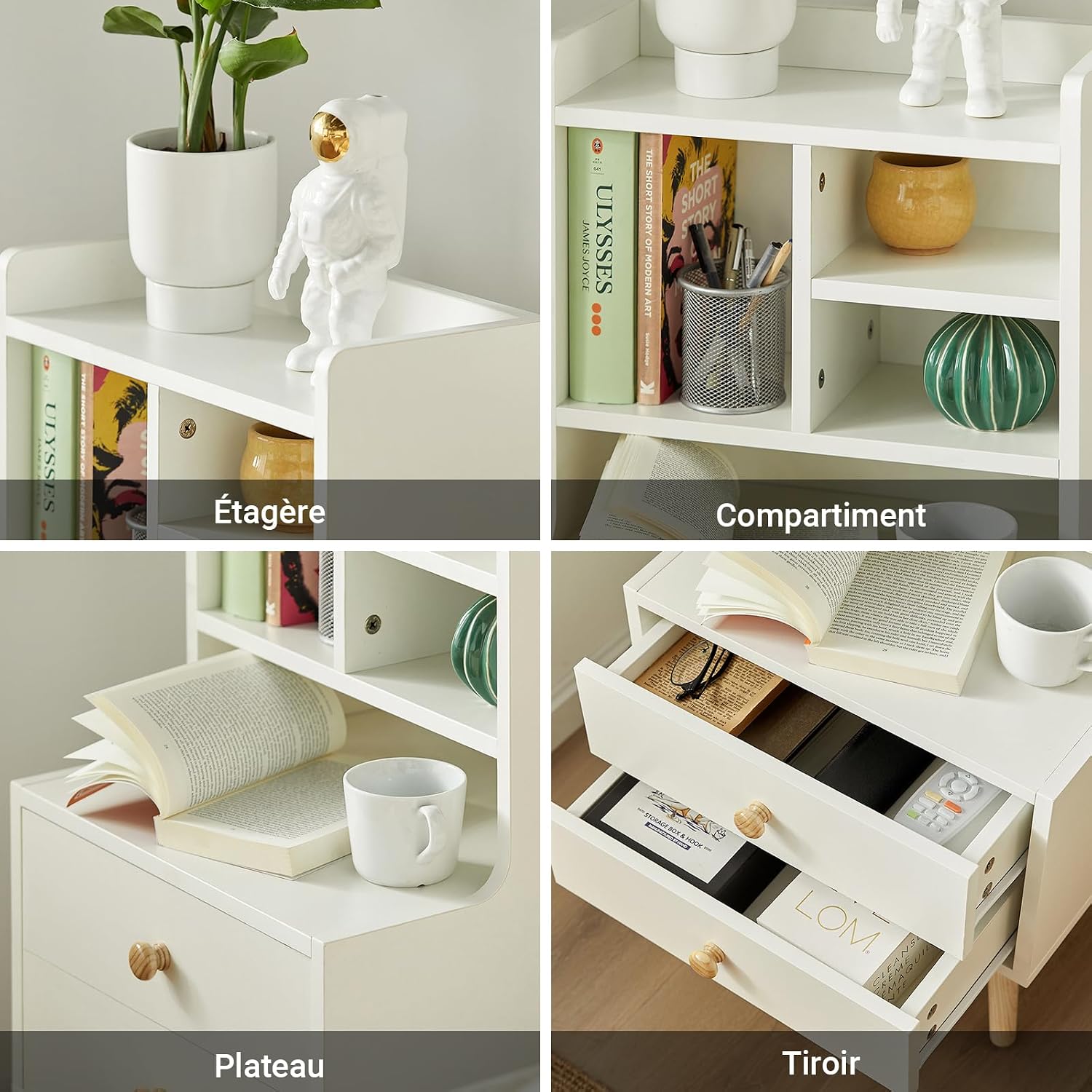 Thumbnail 6 de SoBuy Table de Nuit Moderne FBT100-W avec Tiroirs et Étagères Ouvertes – Chevet en bois de pin blanc