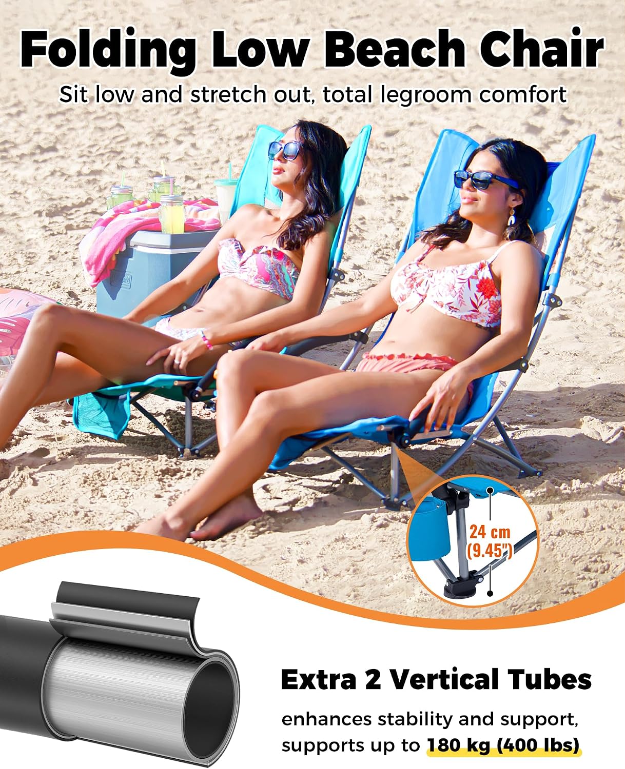 Thumbnail 5 de KingCamp Set of 2 Beach Chairs: Low Folding, Lightweight, 180kg Capacity, Cyan