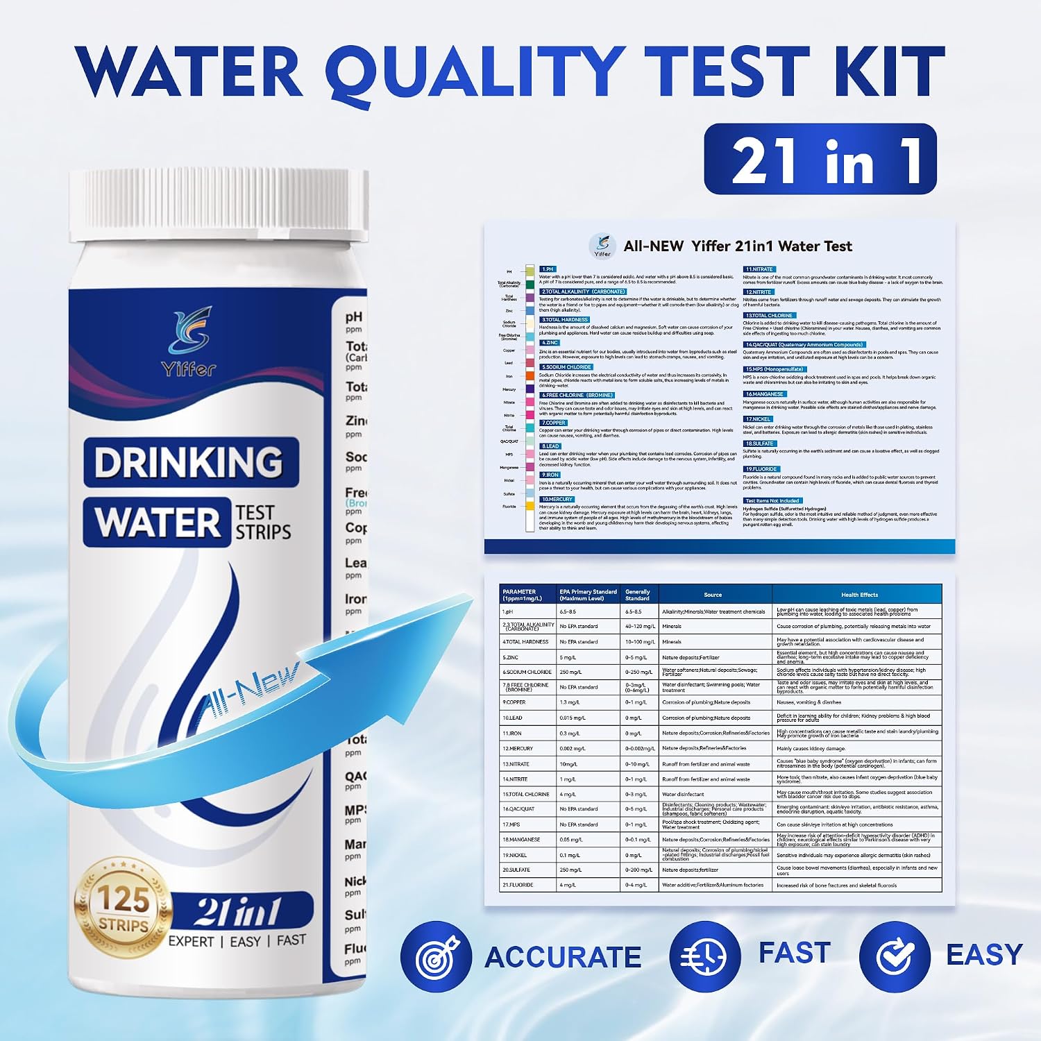 Thumbnail 5 de Yiffer water test strips, 125-count