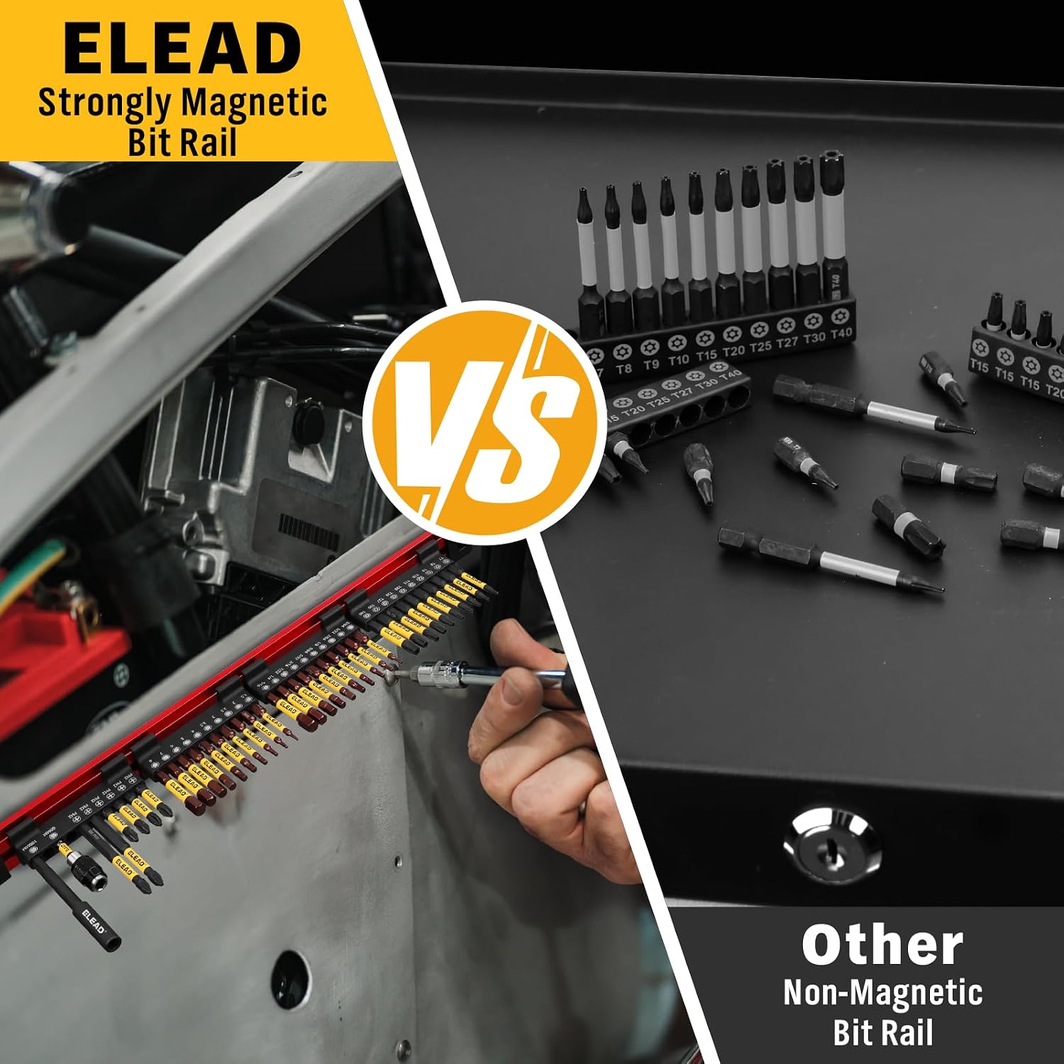 Detalle de ELEAD 70097 38-Piece Screwdriver Bit Set, S2 Steel, Magnetic Storage Rail