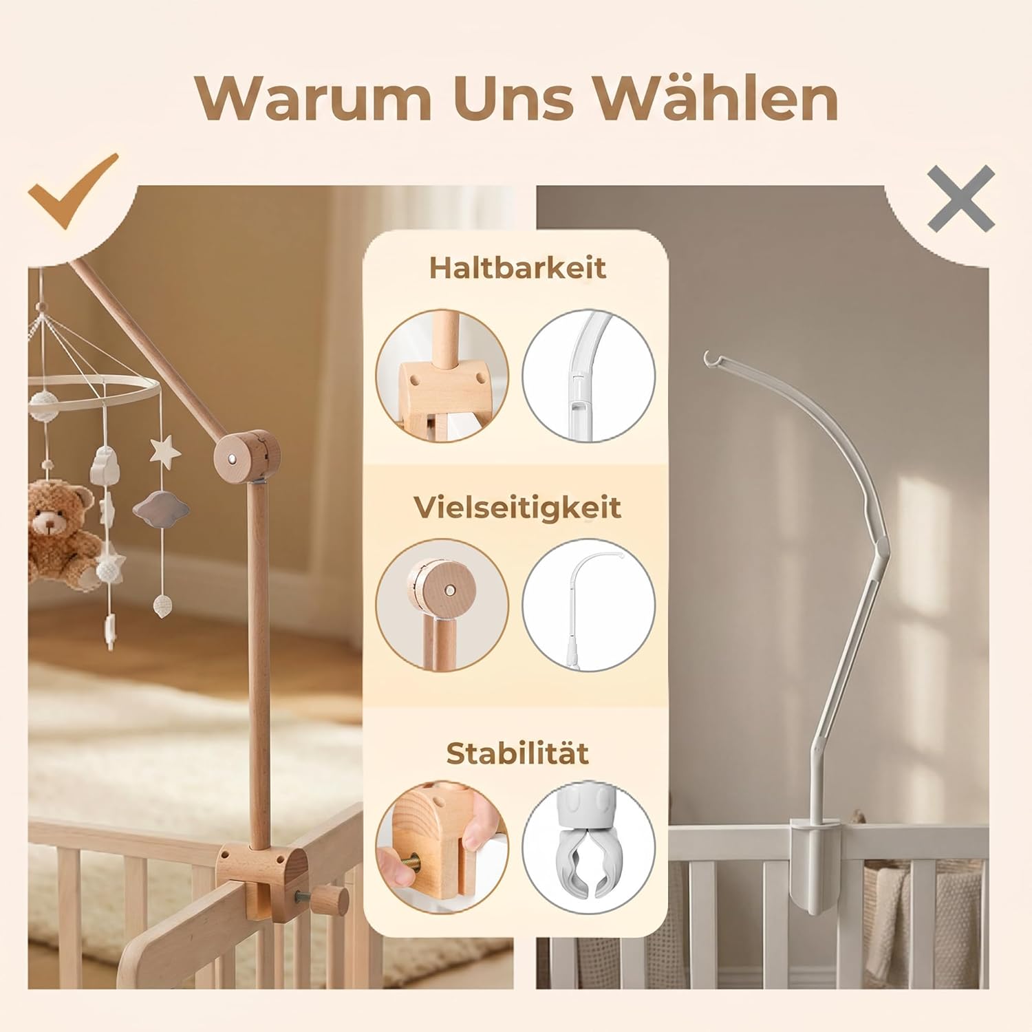 Detalle 2 de Mobile Halterung Holz Babybett 360° Drehbar