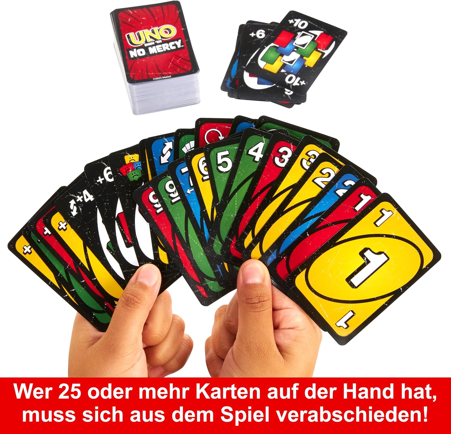 Detalle de UNO Show ’Em No Mercy Kartenspiel von Mattel Games – brutale Variante für 2–6 Spieler ab 7 Jahren