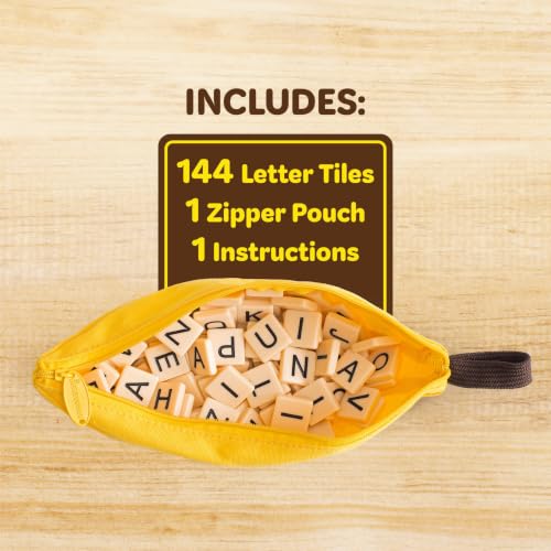 Detalle de Bananagrams Classic Word Game: 144 Tiles in Banana Pouch — Travel-Friendly Word Fun