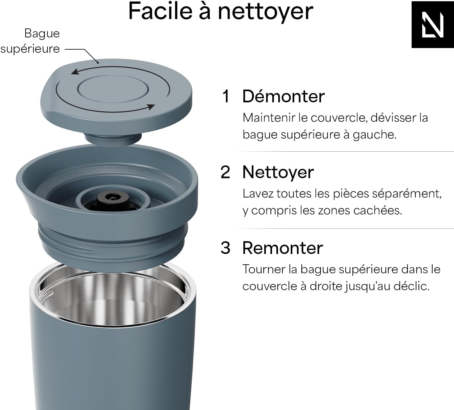 Detalle de LARS NYSØM VAG-2-STOBLU thermosbeker 350 ml, steenblauw en waterdicht