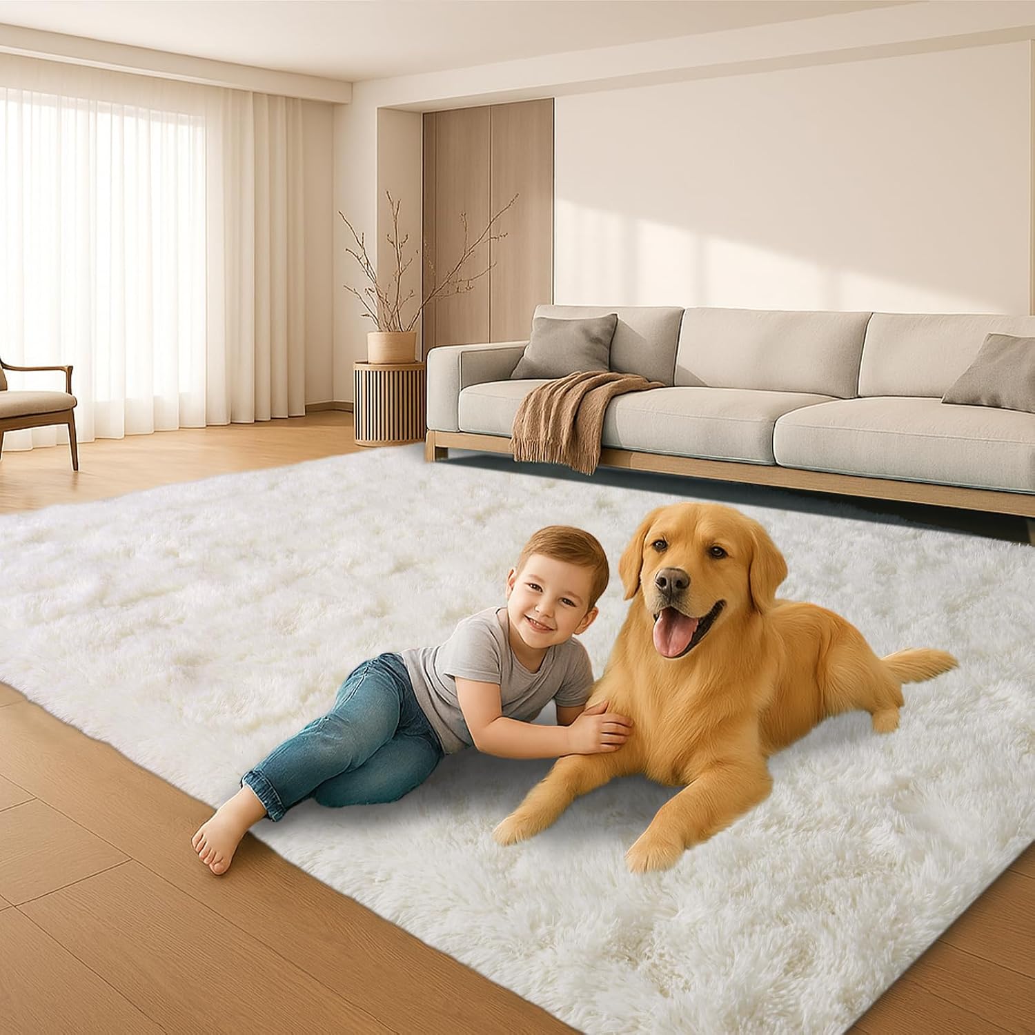 Thumbnail 4 de Mtandyx 8x10 Plush Cream White Area Rug
