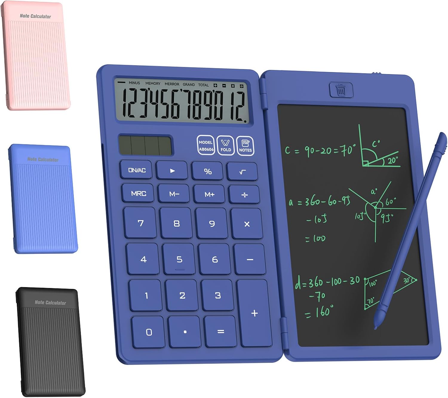 Detalle de NEWYES Calcolatrice 2-in-1 con Tavoletta da Scrittura e Penna – Blu, alimentazione solare e batteria CR1220