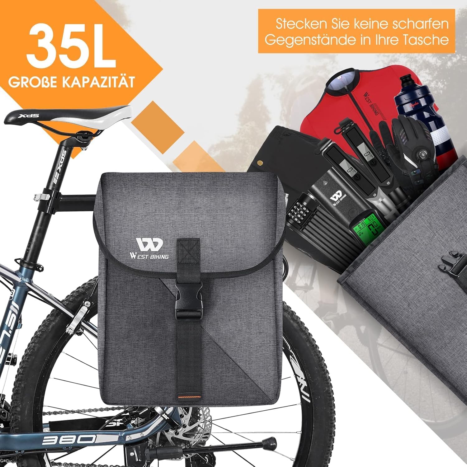 Thumbnail 1 de HONGYEA Sacoche Velo tridimensionnelle pour Porte-bagages – 35L, étanche et polyvalente