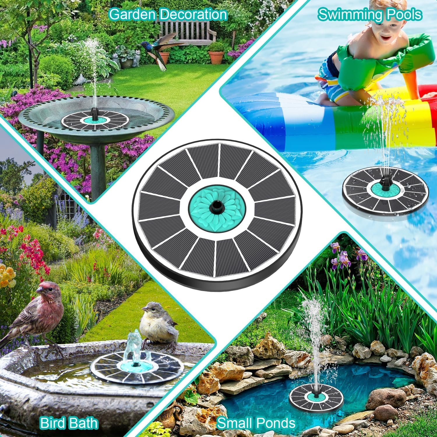 Thumbnail 4 de SZMP Solar Springbrunnen für Außen, 3.5W – 7 Düsen, 4 Verankerungsstäbe, weiß
