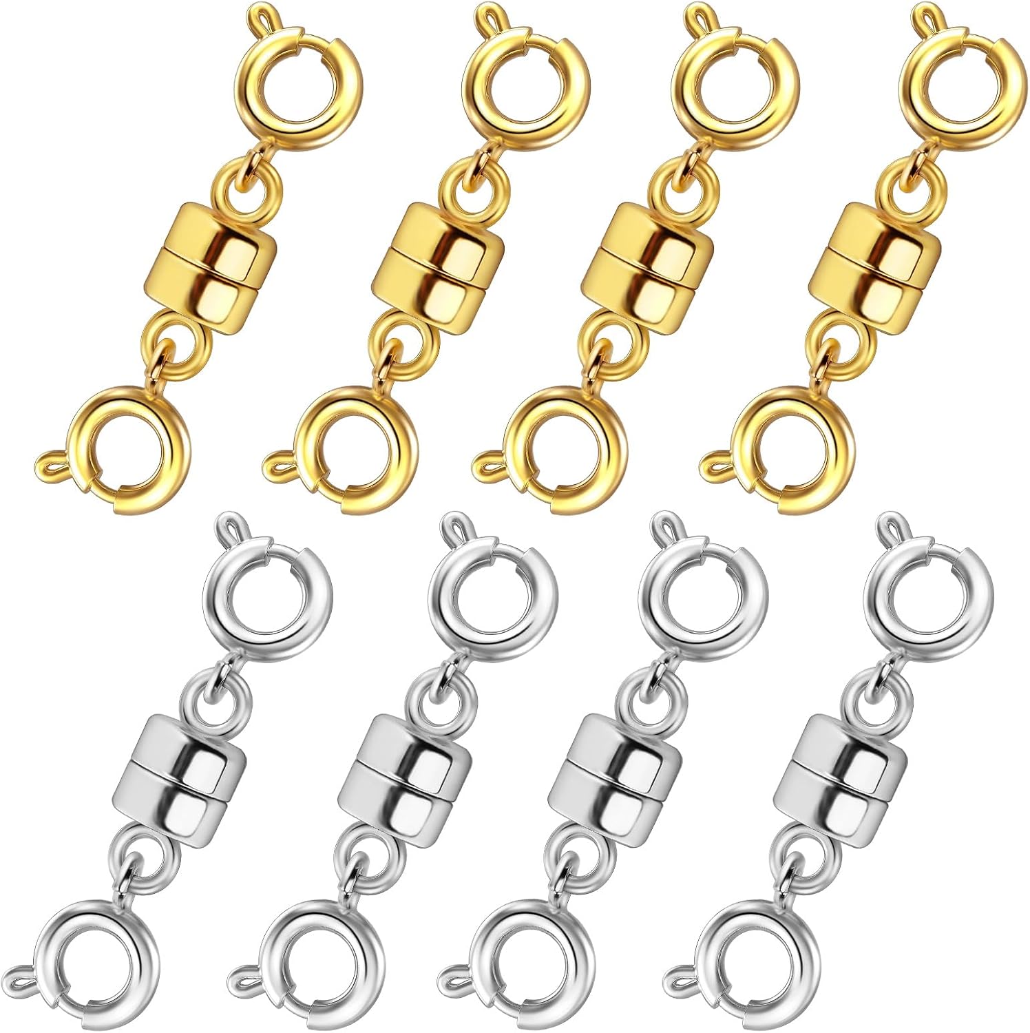 Detalle de Qulltk Magnetic Necklace Clasps, Double Spring Ring, Gold & Silver, 8-Piece Set