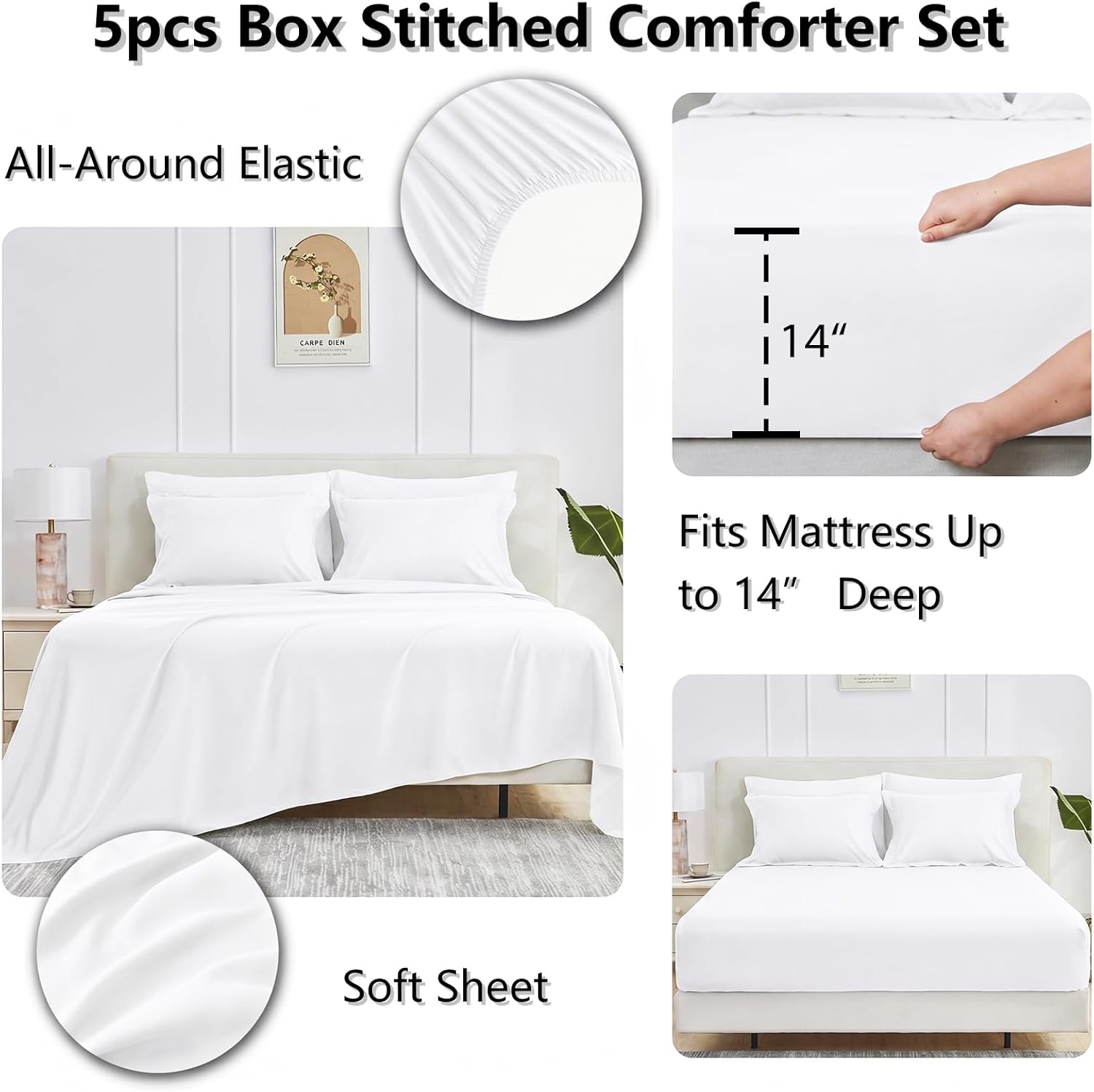 Thumbnail 4 de CozyLux Twin XL Comforter Set White – 5-Piece All-Season Bedding in a Bag