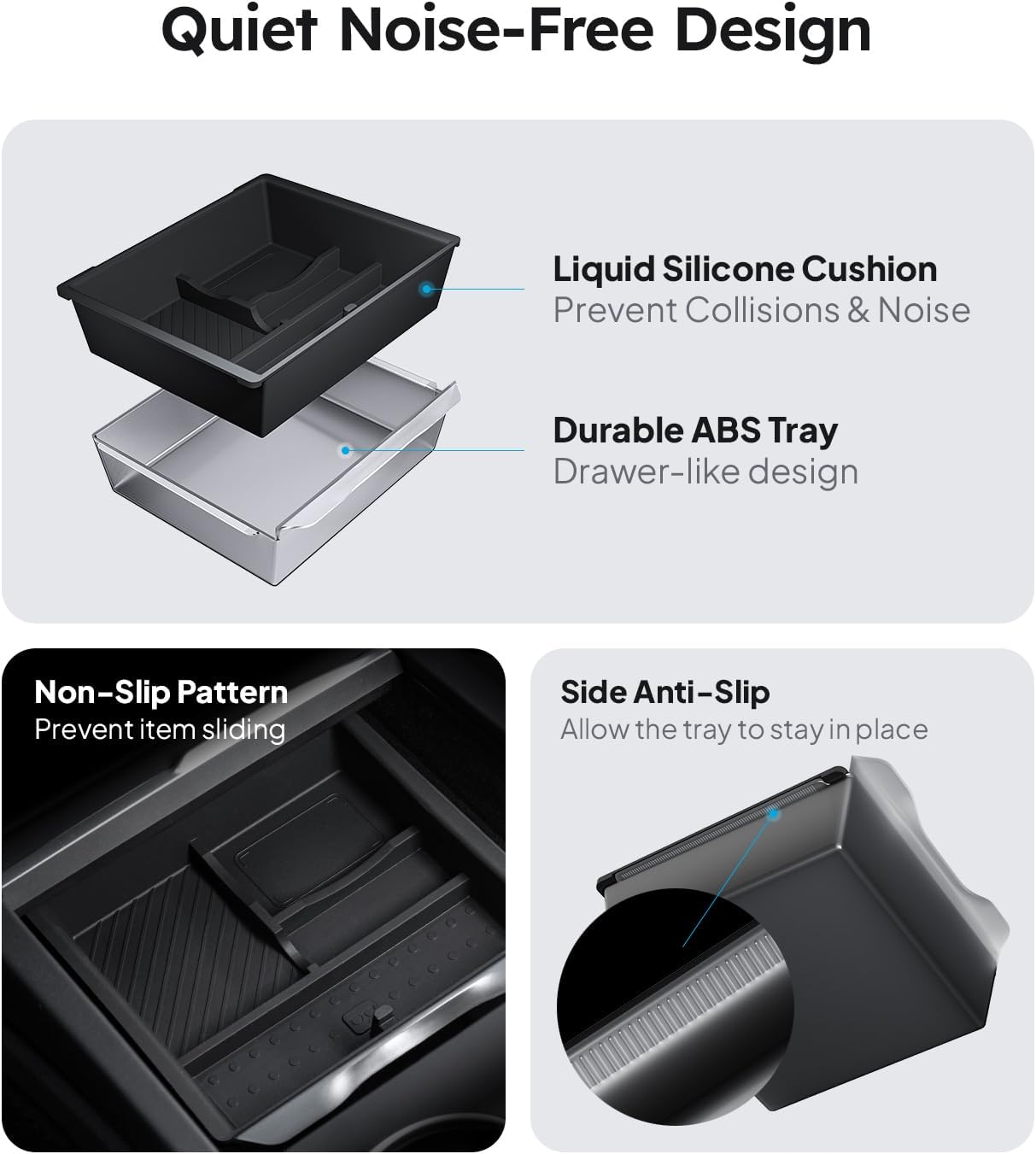 Thumbnail 3 de Wigoo Centre Console Organizer for Tesla Model Y Juniper & Model 3 Highland (2024-2026) – Double-Layer, 4pcs, Black