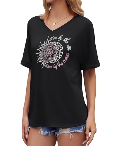 Thumbnail 1 de WNEEDU Maglietta Donna Estate Collo a V Oversize — Sole Rosa/Nero, XXL