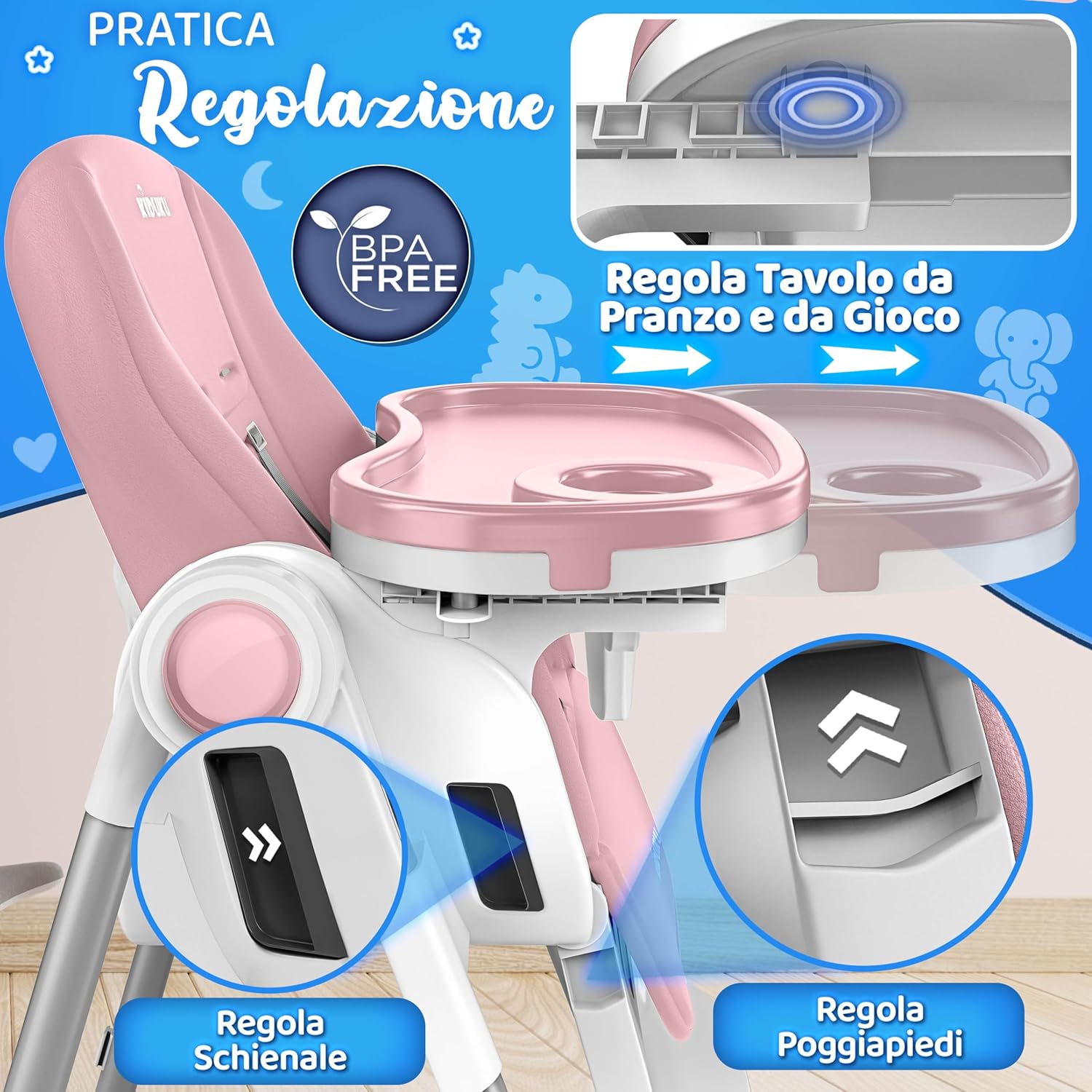 Thumbnail 5 de KIDUKU® Seggiolone Pappa Neonato 3 in 1 pieghevole con riduttore (0–36 mesi) Rosa