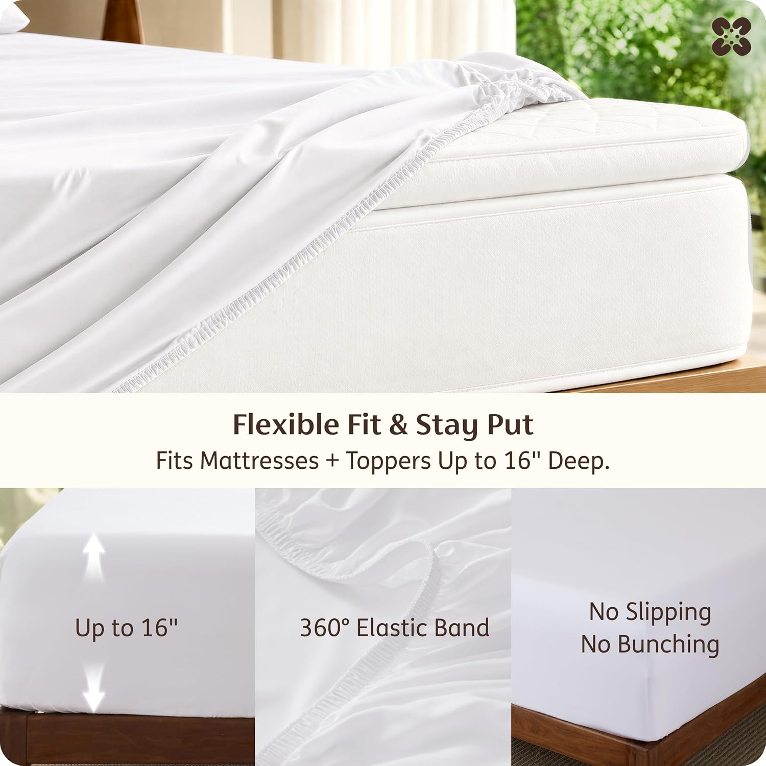 Thumbnail 4 de Bedsure King Bamboo Rayon Sheet Set, White, 4-Piece with Deep-Pocket Fitted Sheet