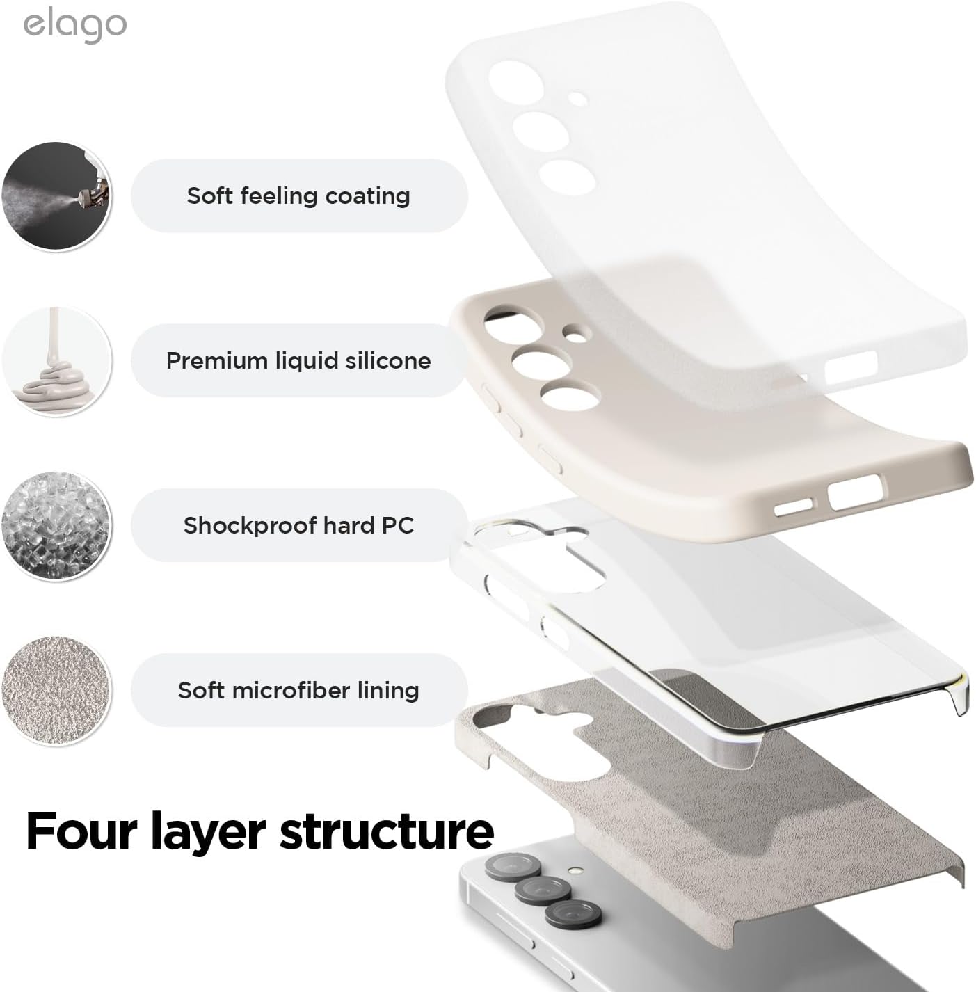 Thumbnail 5 de elago Coque Silicone Liquide pour Samsung Galaxy S25 – protection complète antichoc, coque slim et microfibre anti-rayures (Stone)
