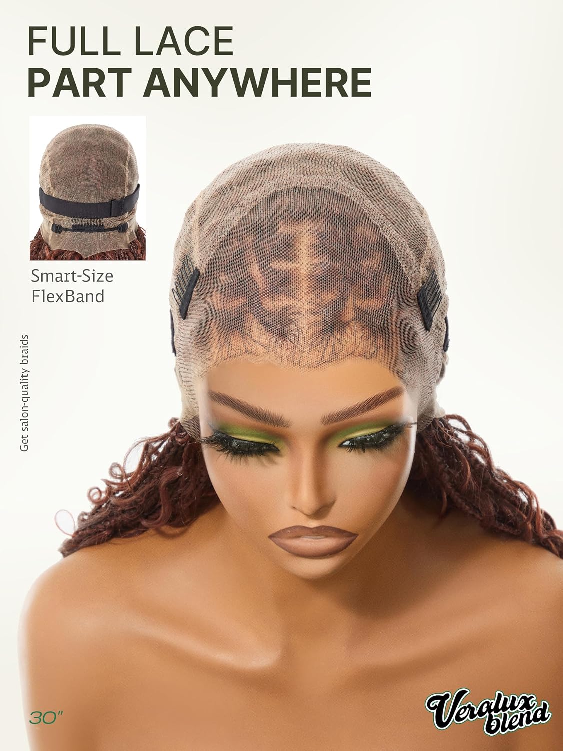 Detalle 1 de Frodio Veralux™ Fiber Full Lace Boho Braided Wig, 30-Inch Dark Ginger