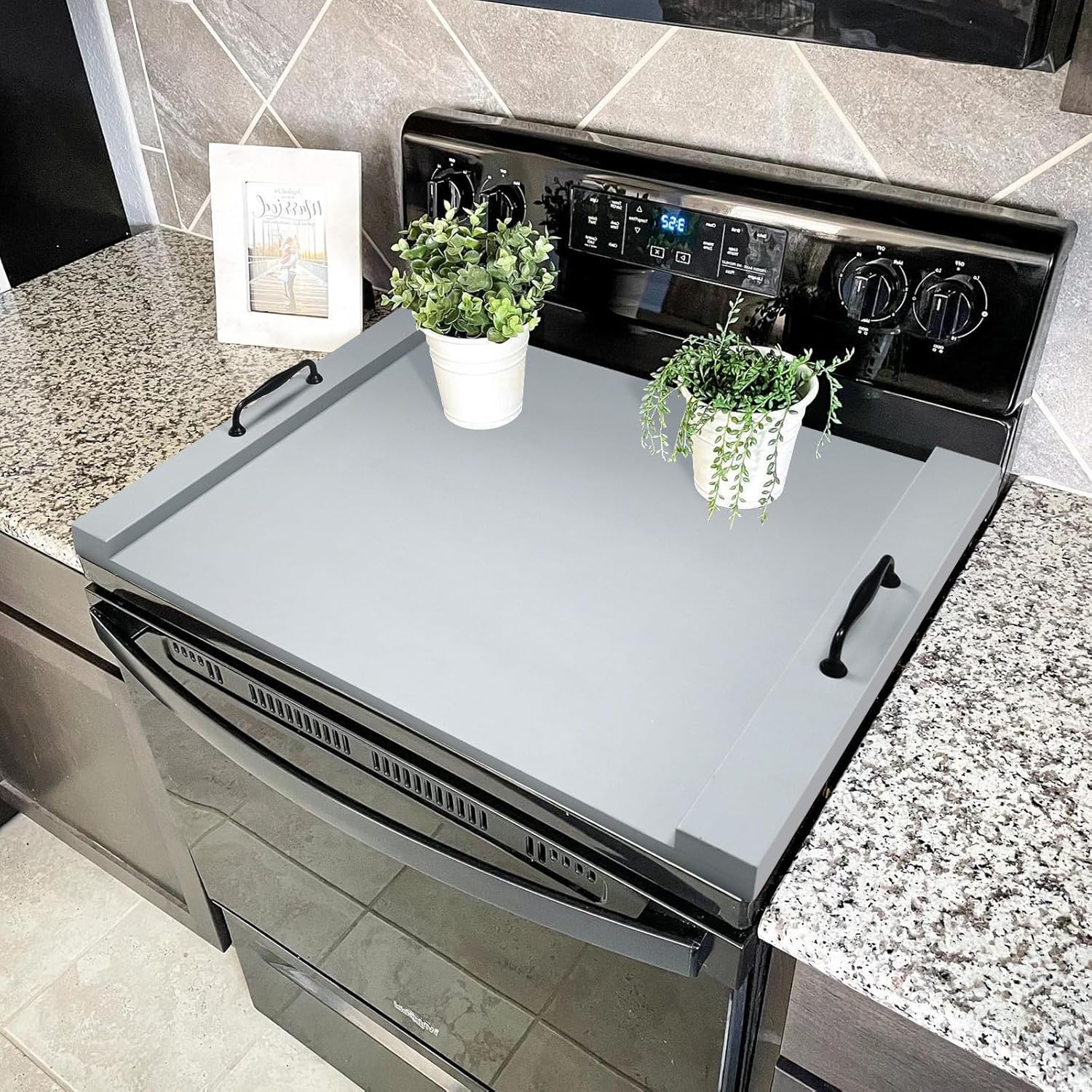 Detalle 2 de Gashell Noodle Board Stove Cover with Handles (Grey) for Electric/Gas Stoves