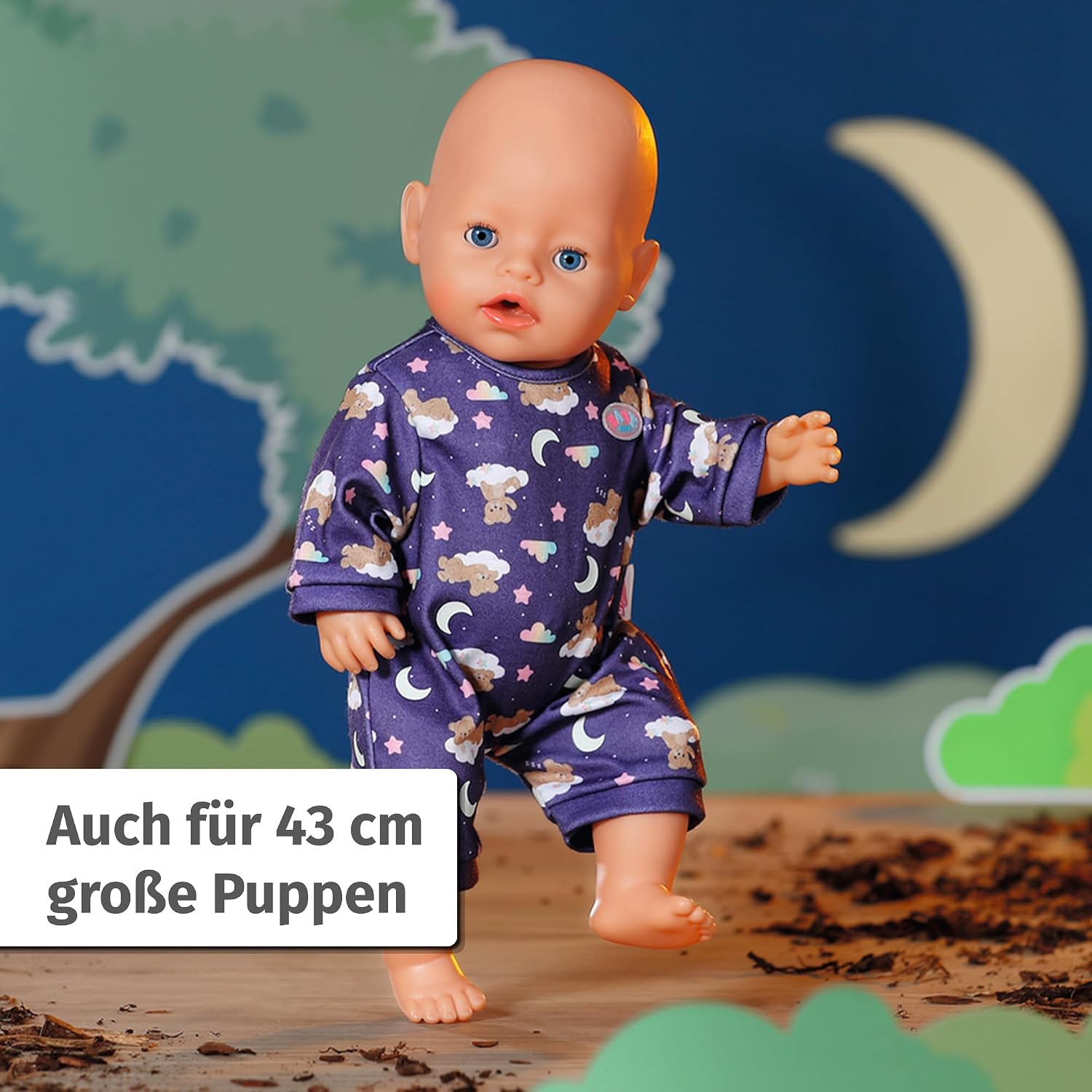 Thumbnail 5 de Baby Born Teddy Schlafanzug (43 cm) – leuchtet im Dunkeln, Mond-Applikationen