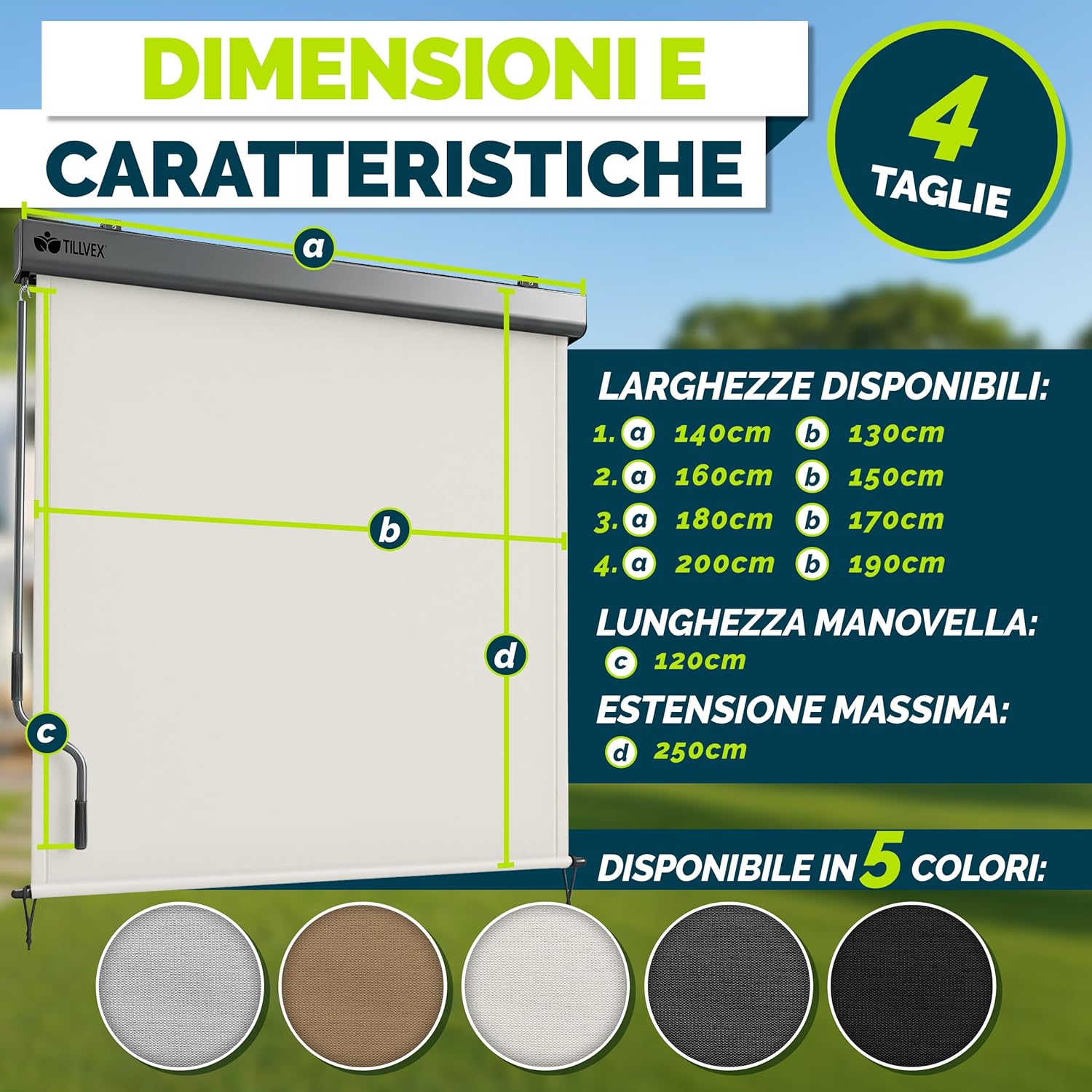 Thumbnail 3 de tillvex Tenda da sole verticale 140 x 250 cm 🏡