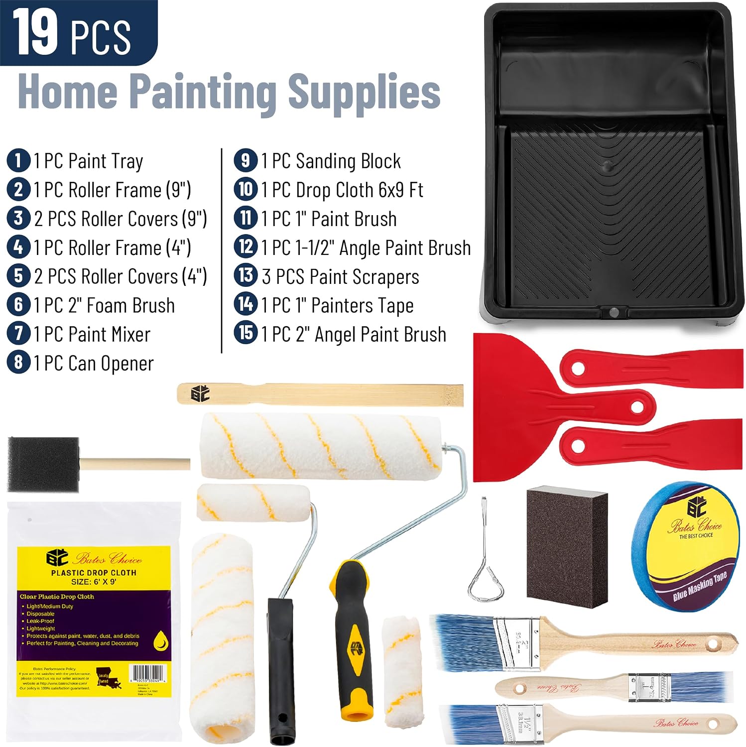 Detalle 2 de Bates Choice le23 Paint Roller Kit, 19-Piece Microfiber Set with 9-Inch and 4-Inch Rollers