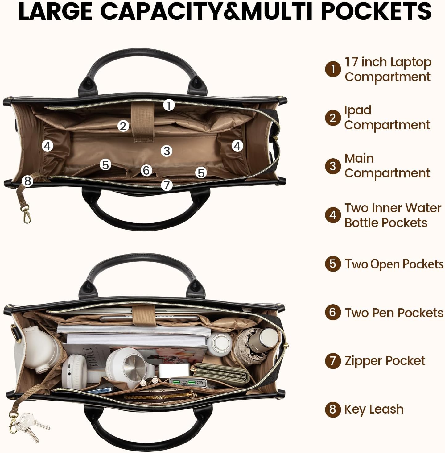 Thumbnail 2 de LOVEVOOK Laptoptasche für Damen bis 17 Zoll – wasserabweisende Arbeitstasche mit gepolsterten Laptop- & iPad-Fächern