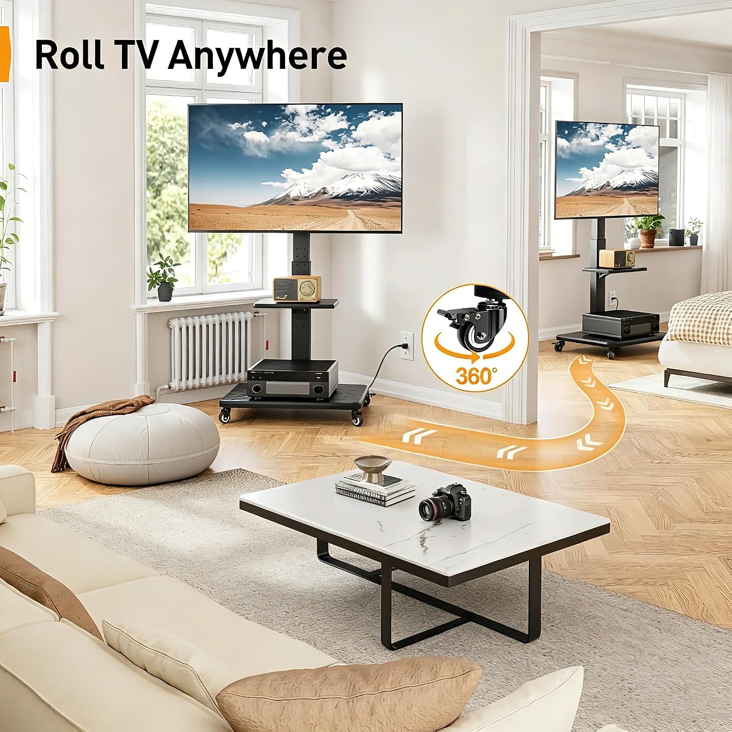 Thumbnail 5 de Perlegear PGTVMC17 Mobile TV Stand with Power Outlet, Height Adjustment and Swivel