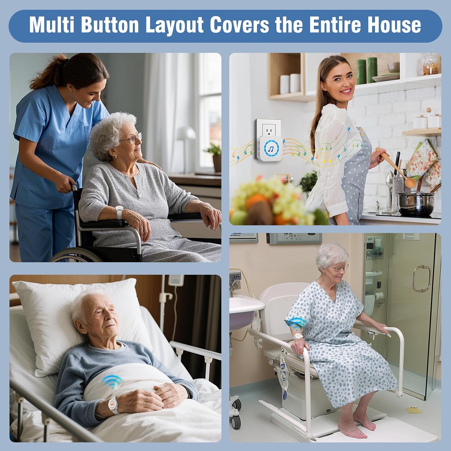 Detalle de ChunHee Personal Alarm System for Elderly – Waterproof Call Button & Receiver (1 receiver, 1 wrist button)