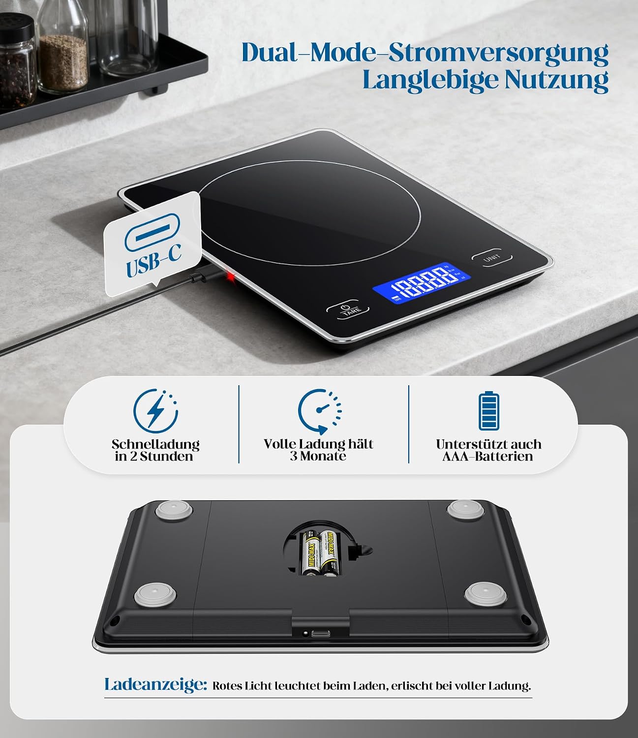 Thumbnail 2 de Küchenwaage Digital mit 15 kg Tragkraft – präzise, großem Display & Dual Power