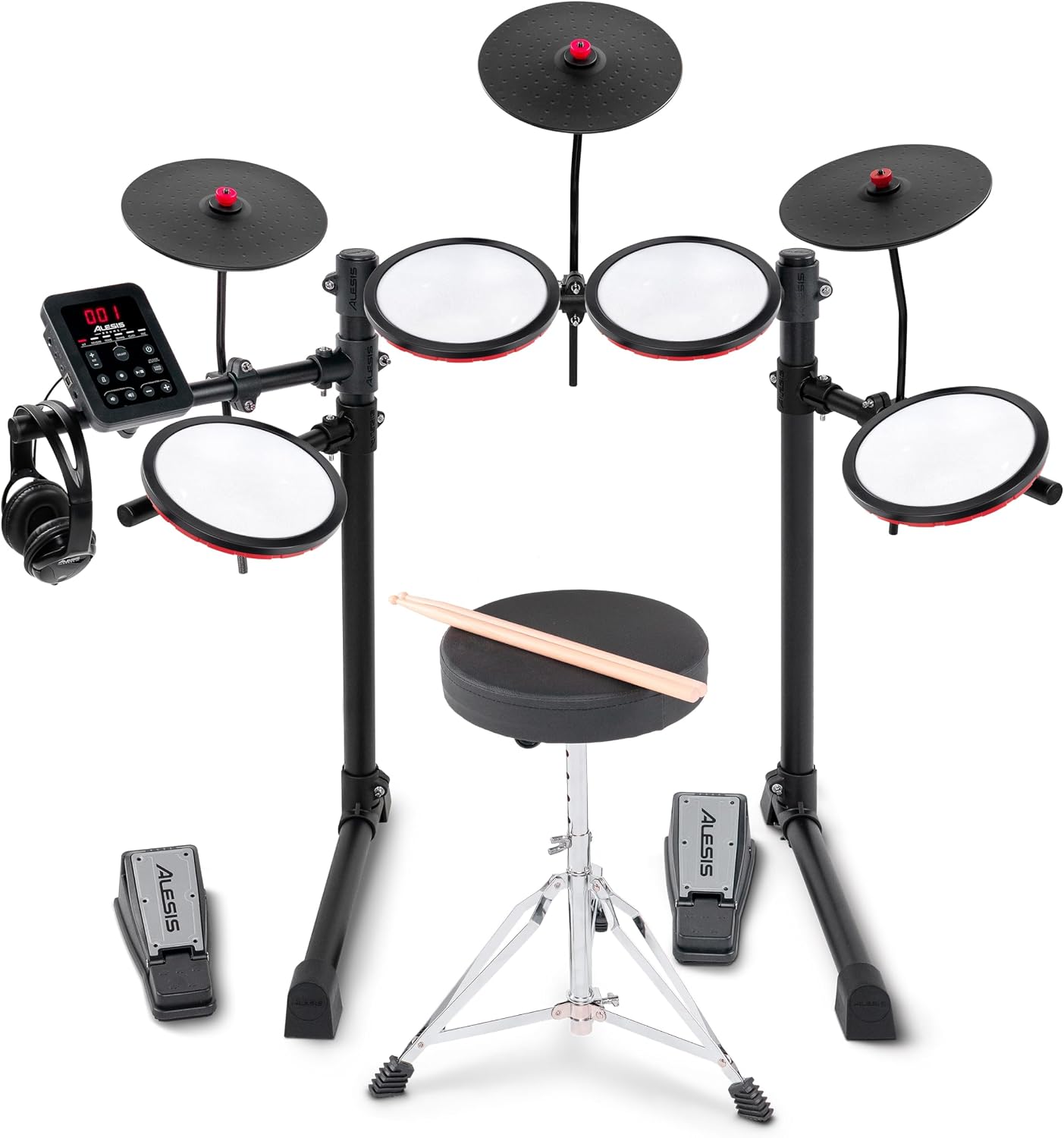 Detalle de Alesis Turbo Max Electronic Drum Set with 8-Inch Mesh Pads, Bluetooth, Foldable Rack