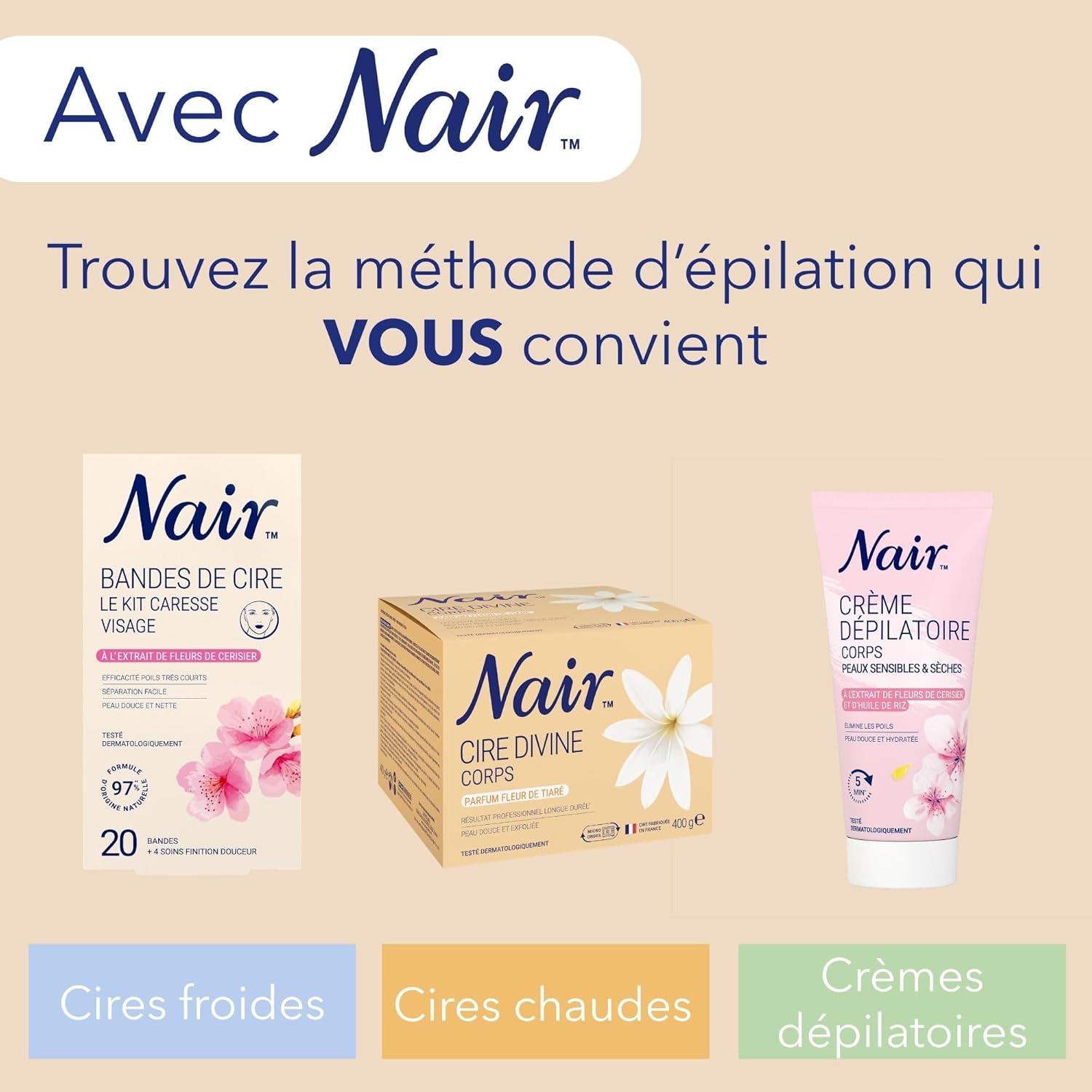 Detalle 2 de NAIR Cire Divine à l'huile de Camélia – Aisselles & Bikini, cire chaude sans bandes, pot 100 g + 2 soins finition douceur