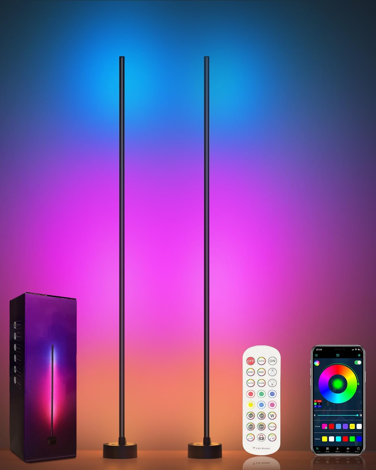 Detalle de Miortior LED Stehlampe RGB 2er Set