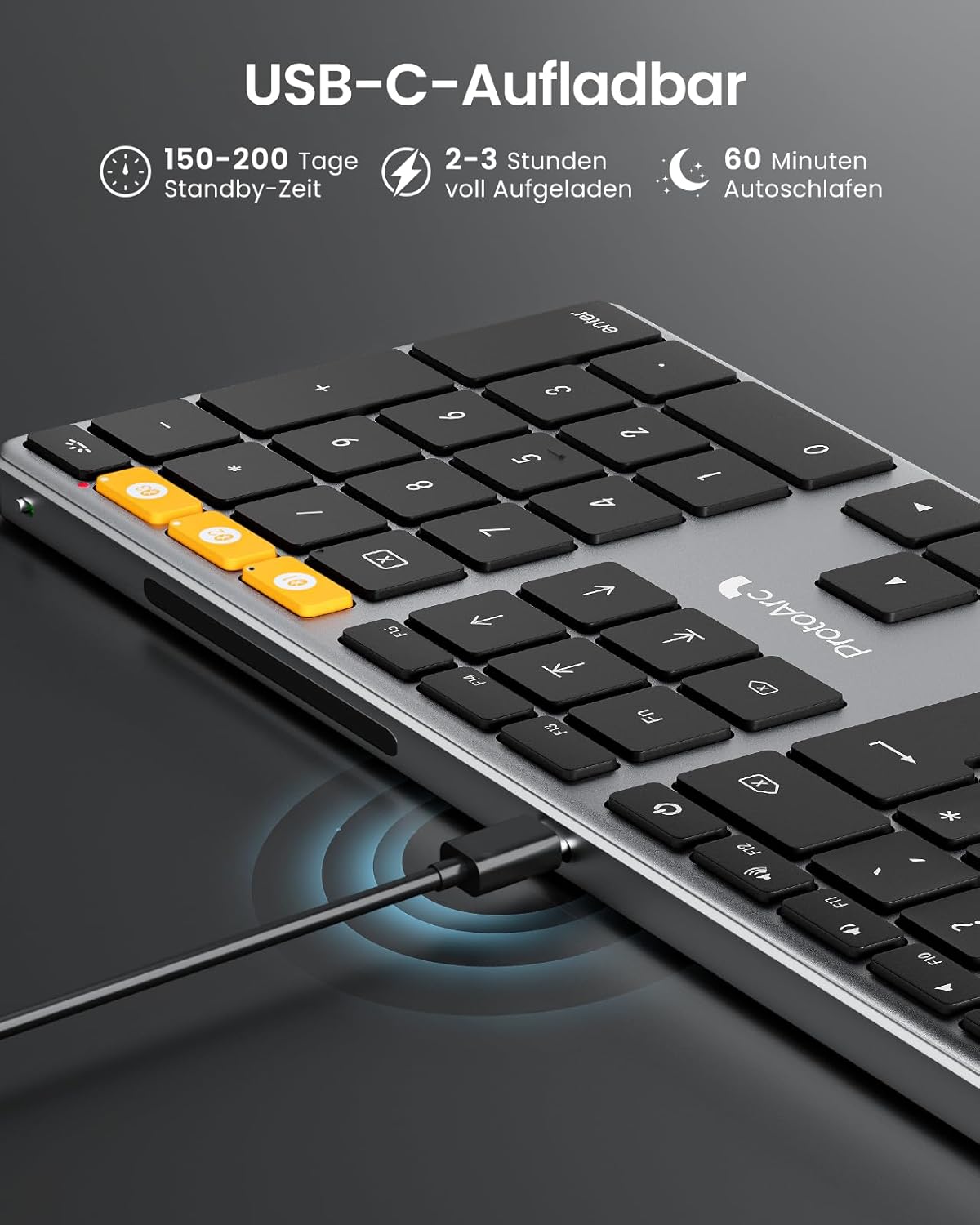 Detalle de ProtoArc K110-A beleuchtete kabellose Tastatur für Mac (Full-Size, Aluminium, Bluetooth)