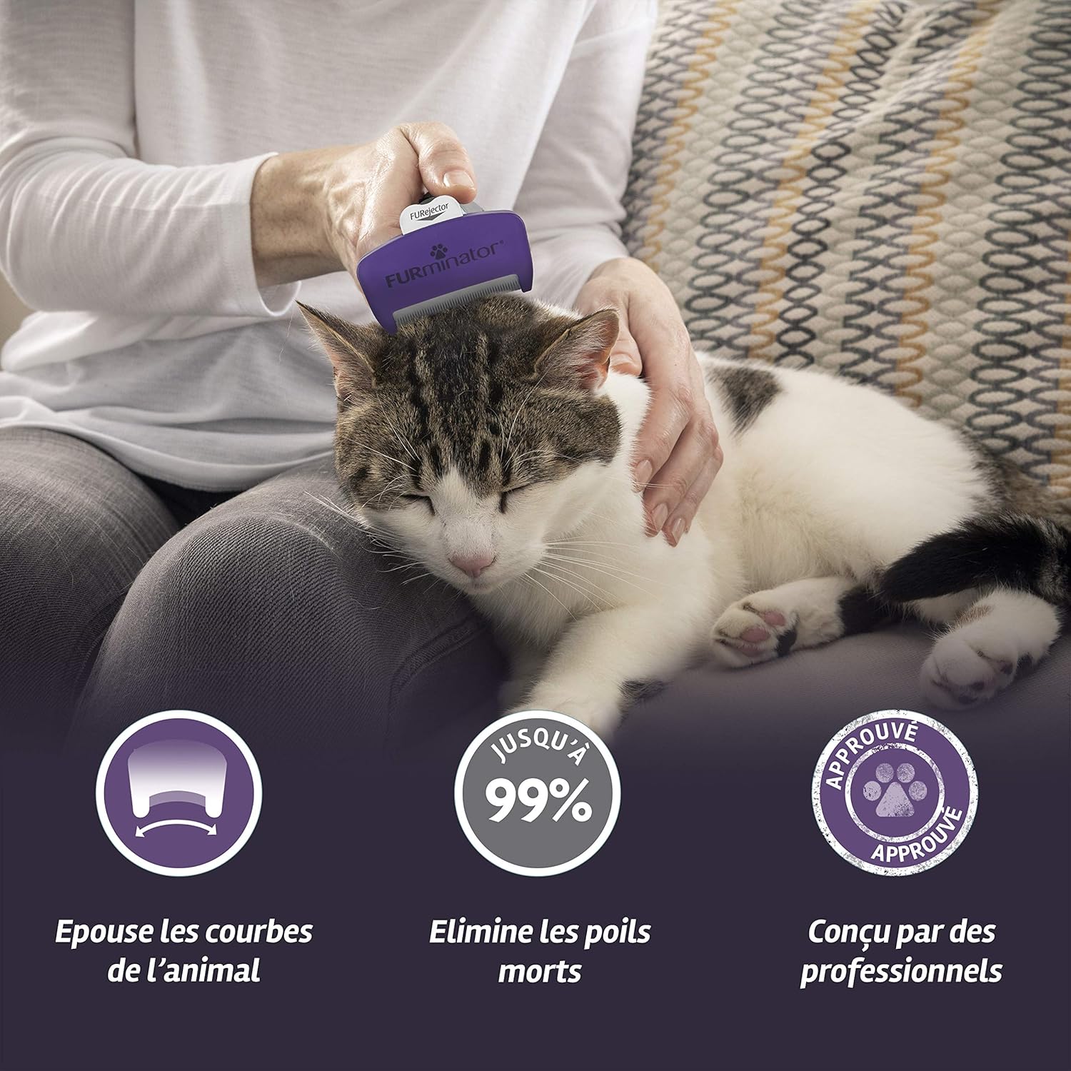 Detalle de FURminator Outil Undercoat deShedding Chat L Poils courts – Efficace pour chats de grande taille