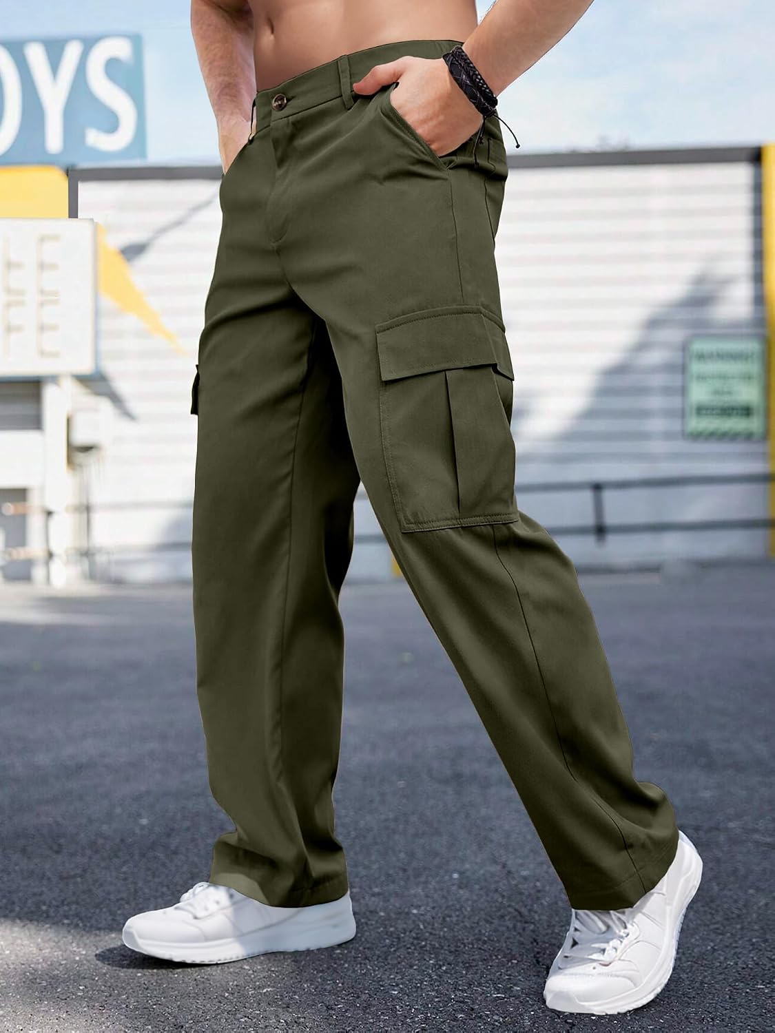 Thumbnail 2 de Comdecevis Mens Casual Cargo Pants: Baggy Straight-Leg Sweatpants with Large Flap Pockets