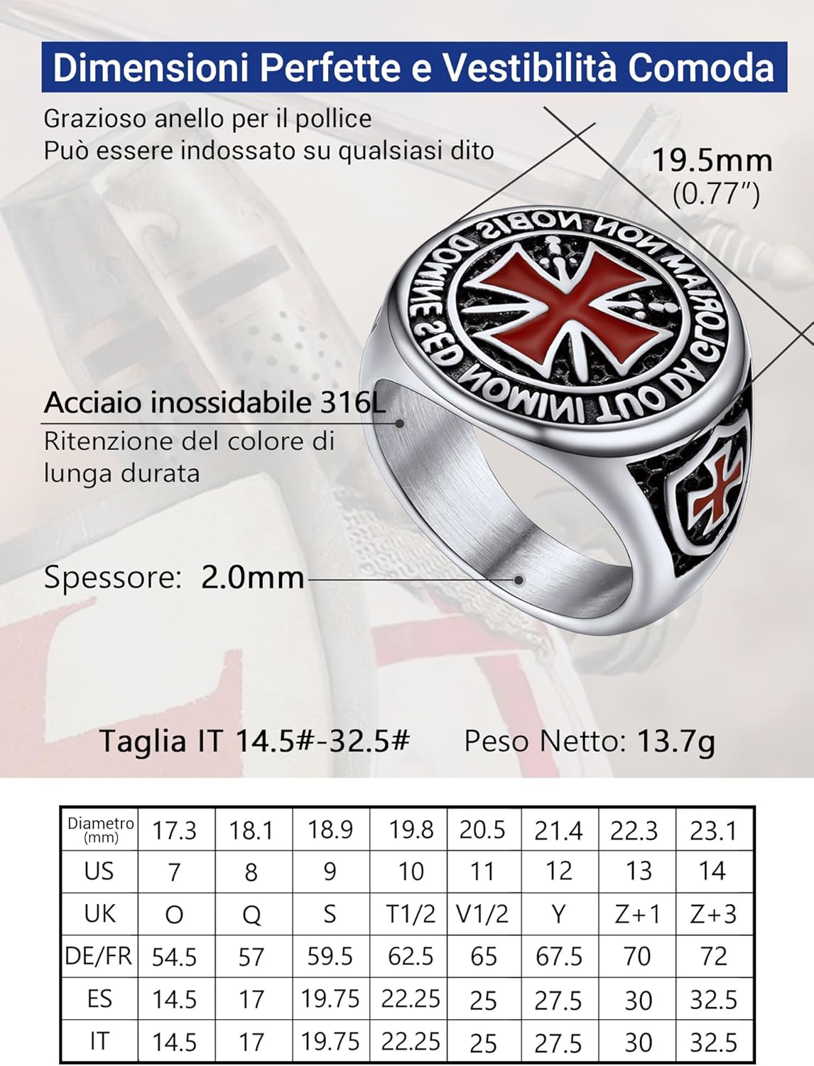 Thumbnail 1 de PROSTEEL anello in acciaio Cavalieri Templari con croce gotica e confezione regalo