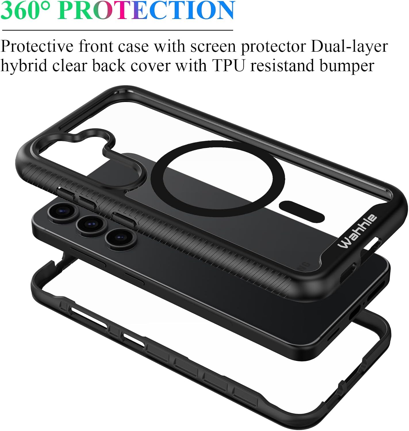 Detalle 2 de wahhle Galaxy S24+ Plus Case with Built-in Screen Protector, 360° Shockproof, Slim Magnetic Wireless Charging