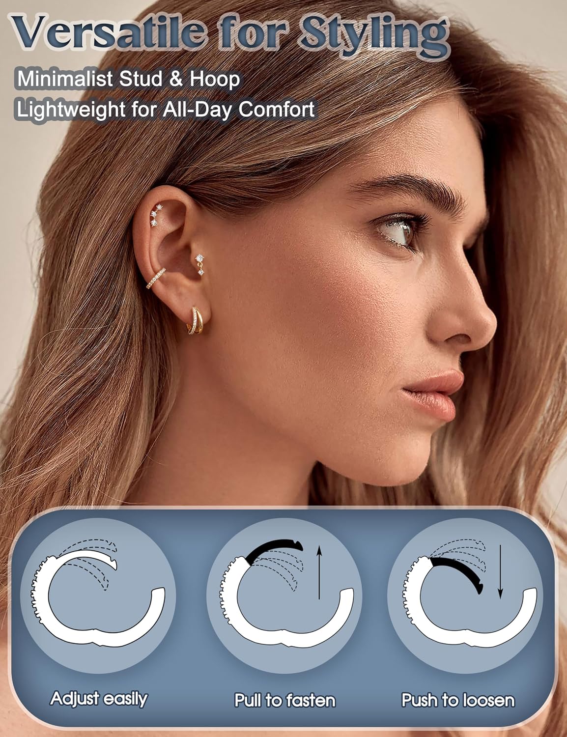 Thumbnail 6 de FIOROYAL 7 Pairs Gold Earrings for Women – Hypoallergenic Stack G3